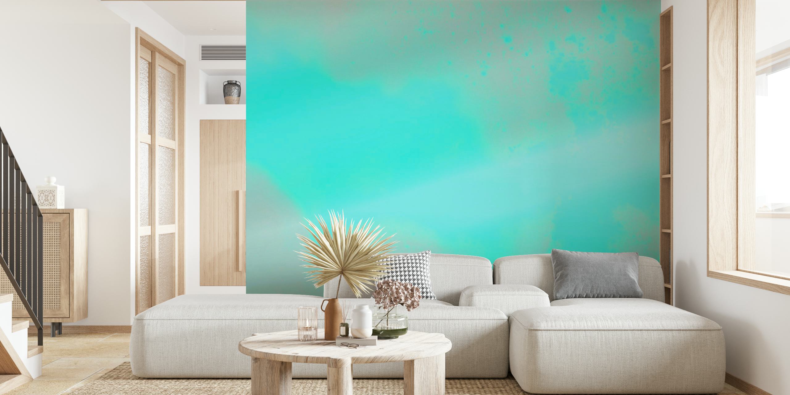Abstract turquoise and green powder paint splash wall mural