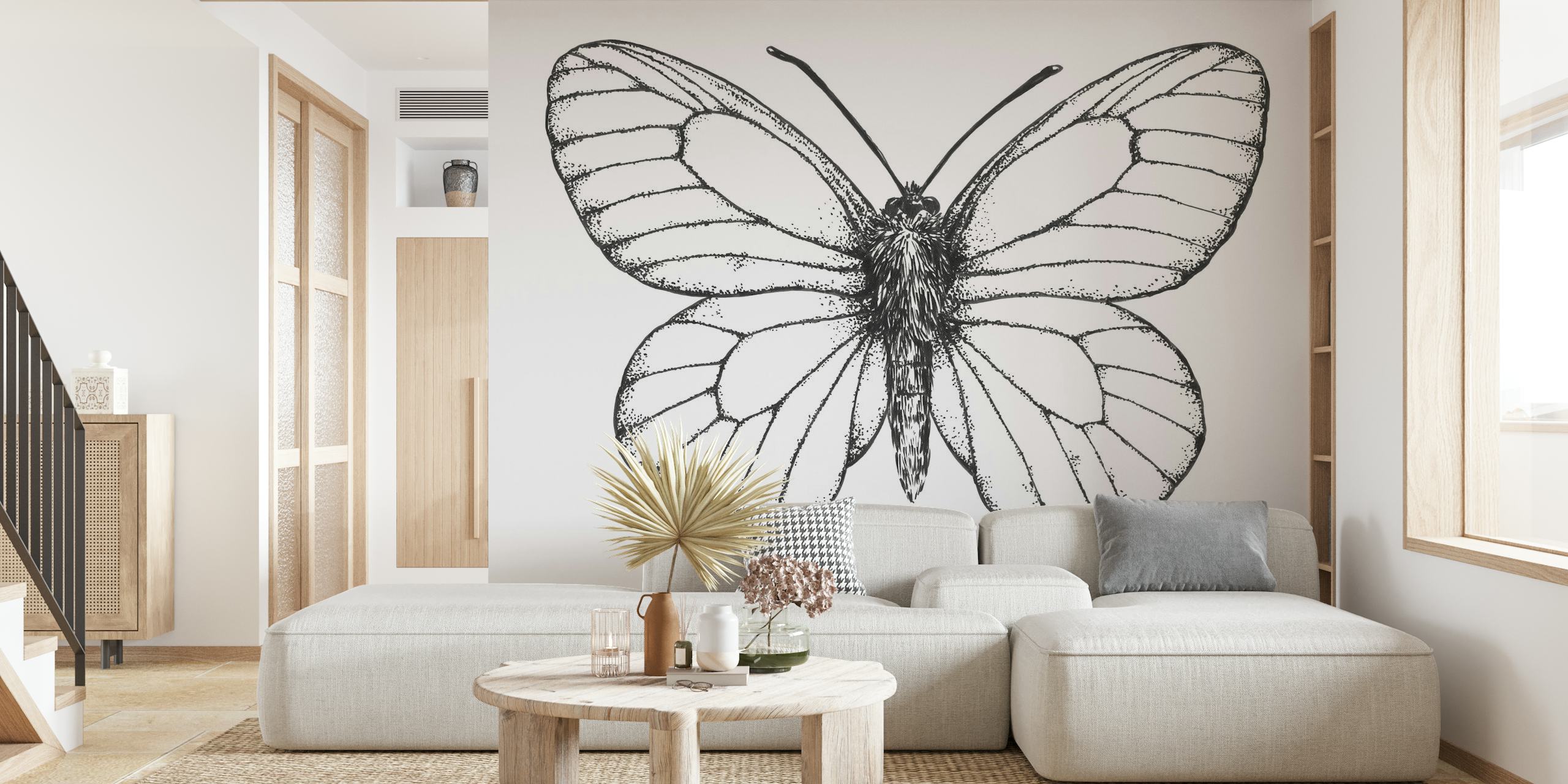 Sort-årede sommerfugl vægmaleri design