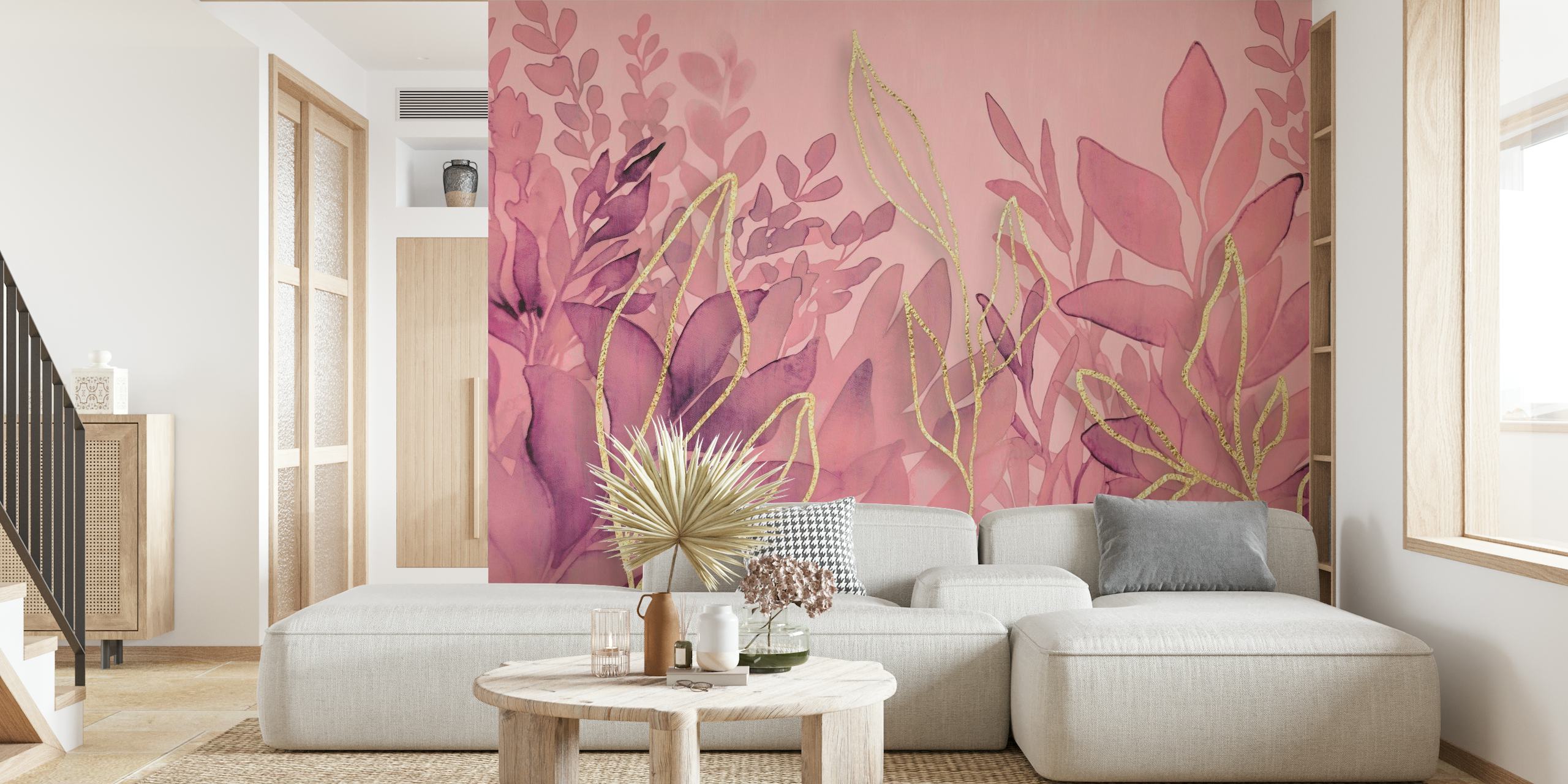 Pastel Pink Gold Foliage wallpaper