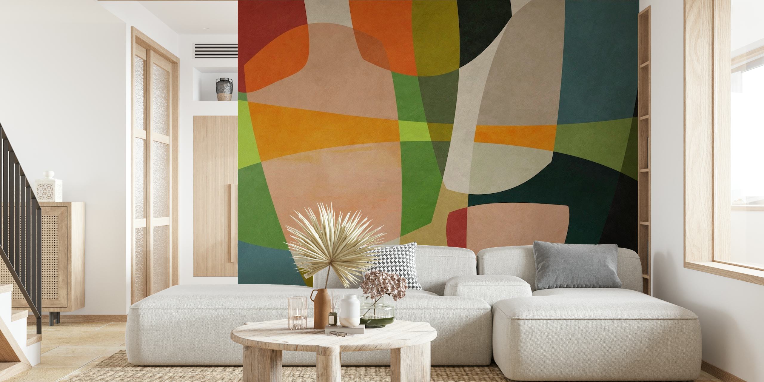 Farverige abstrakte geometriske former vægmaleri