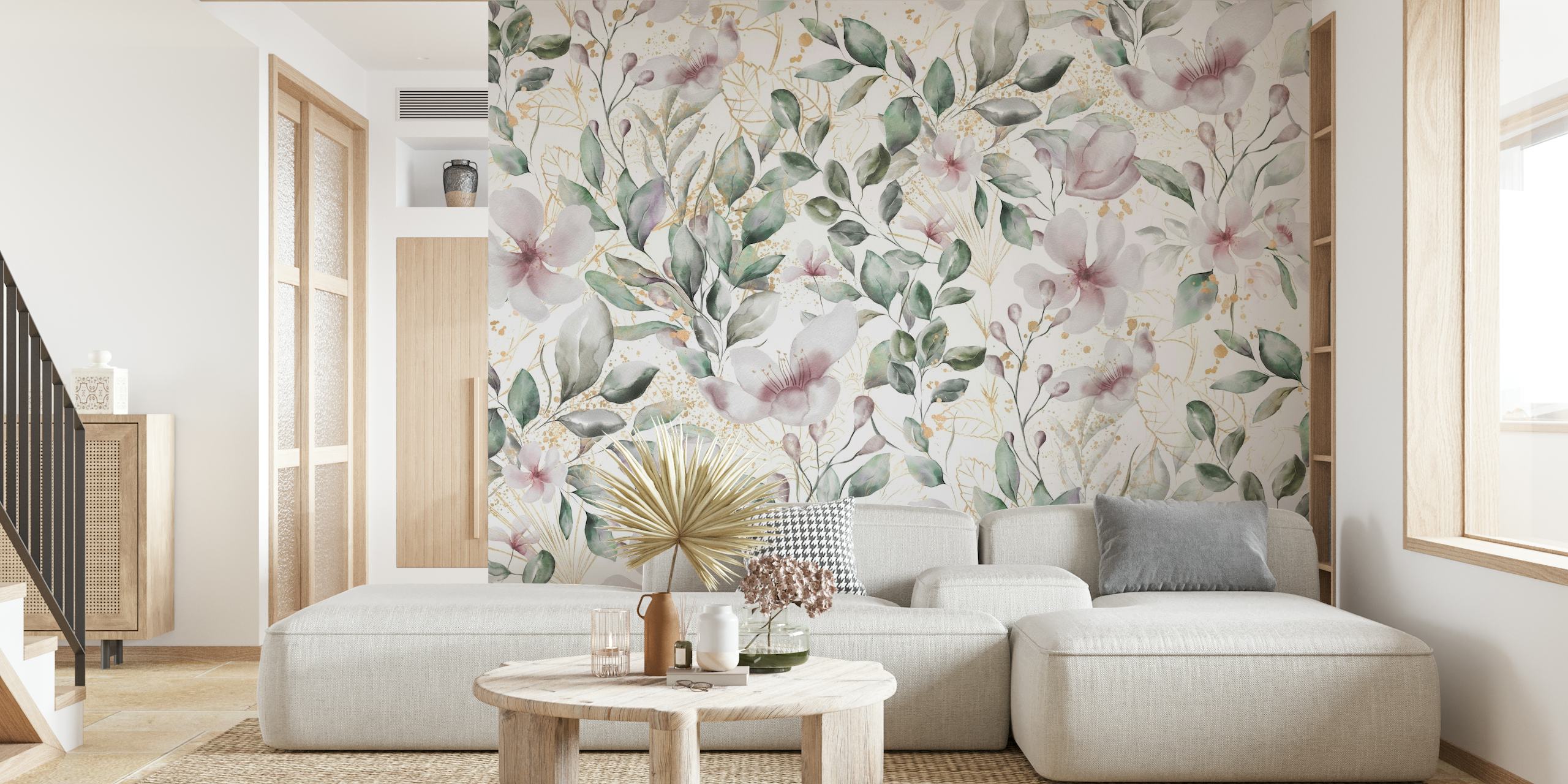 Magnolia Watercolor On White wall mural with soft floral patterns