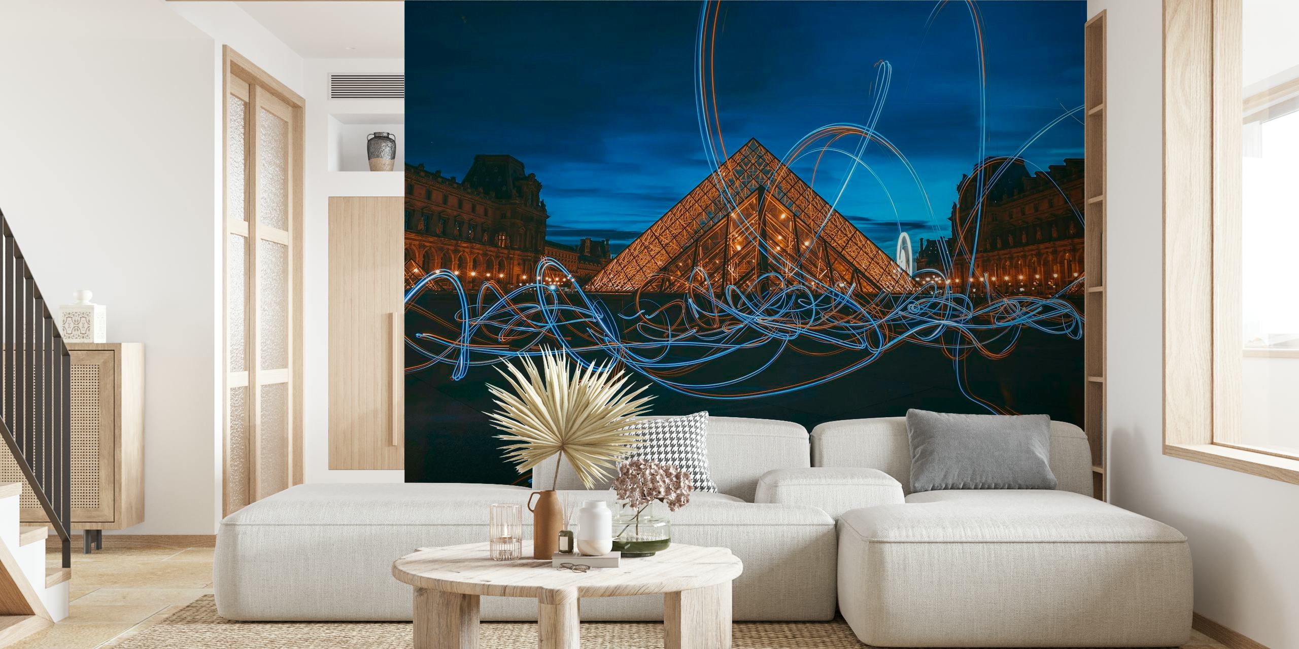 Light painting at Louvre Museum behang