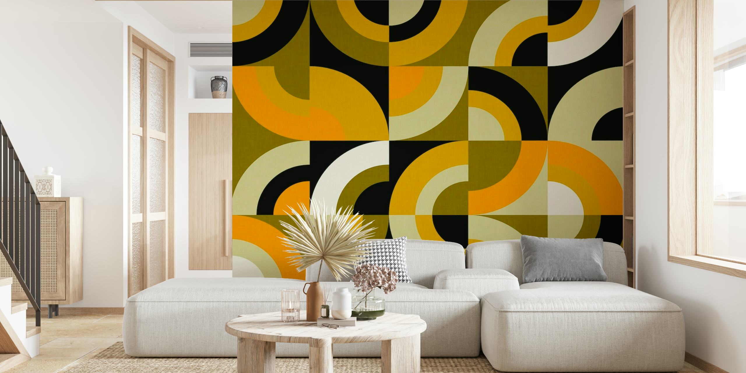 Mid-Century Arcs and Checkers, Mustard-Yellow ταπετσαρία