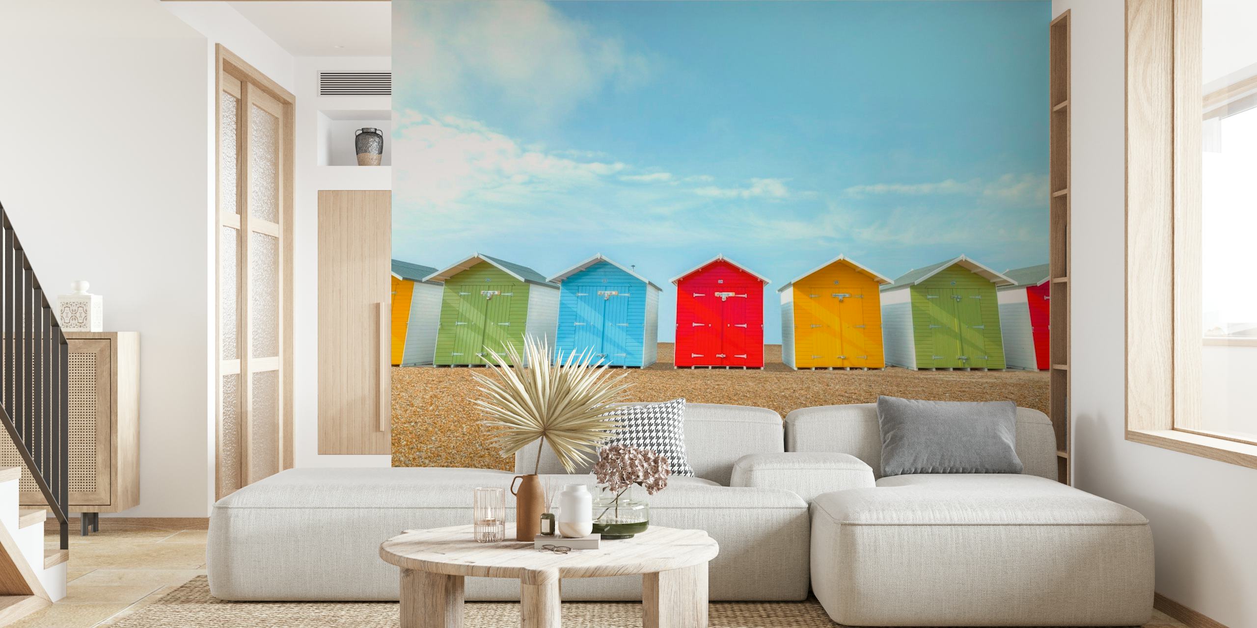 Beach huts in a row papel pintado