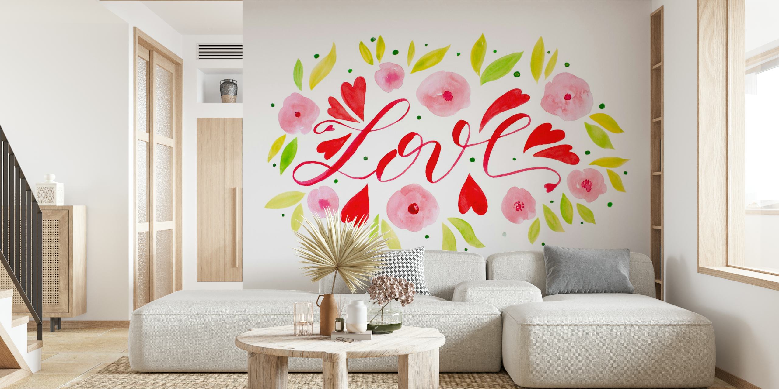 Love flowers and hearts red and green papel de parede