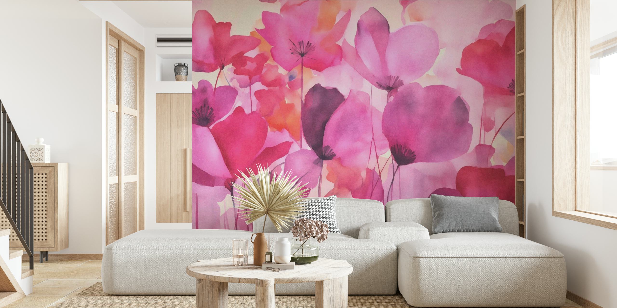 Delicate Wildflowers Pink Watercolor Art wallpaper