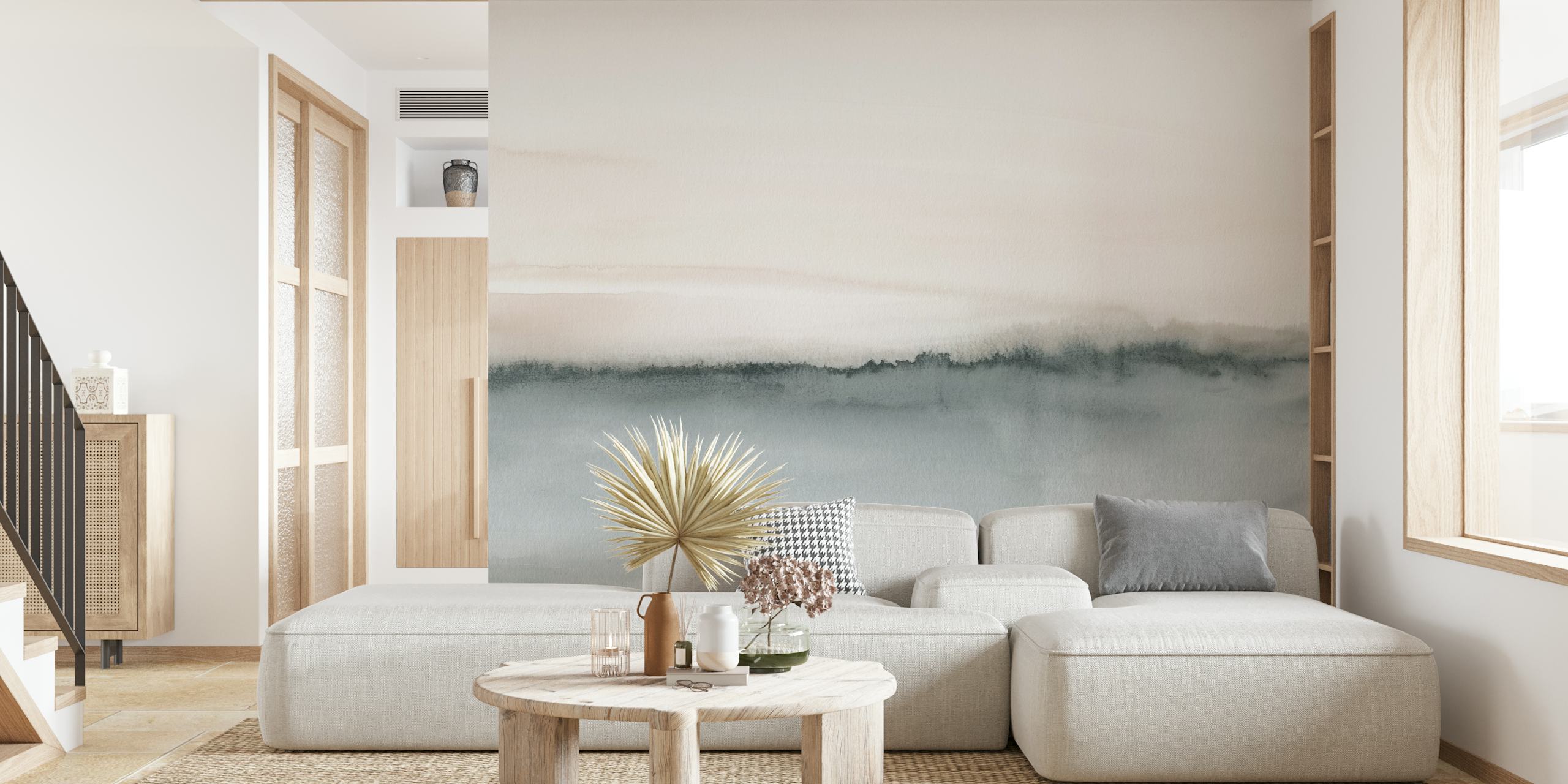 Abstract grayish watercolor landscape wall mural for a serene room ambiance