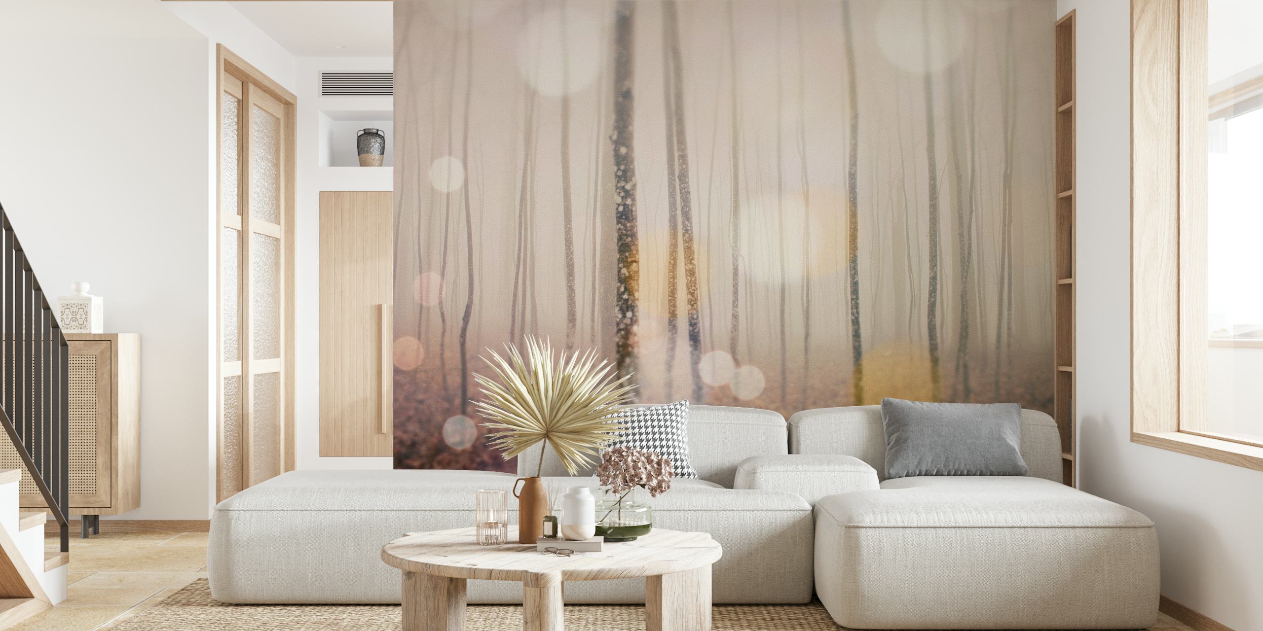 Blurred forest wallpaper in a room display