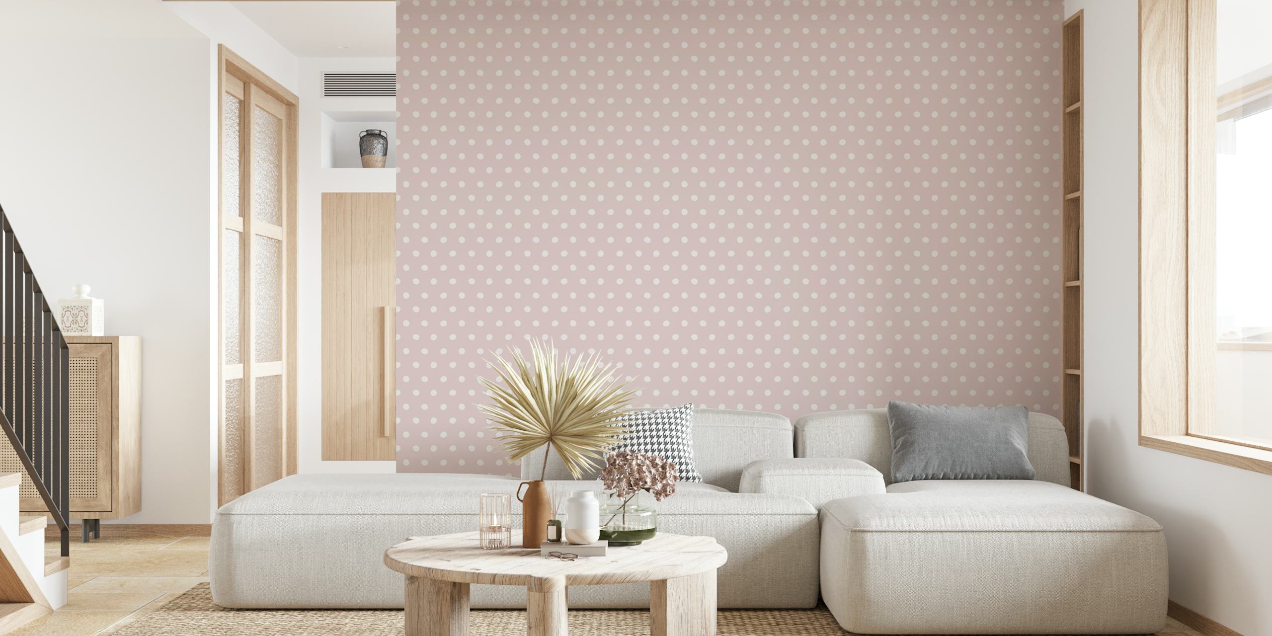 Wonky dots pastel pink wallpaper in a room