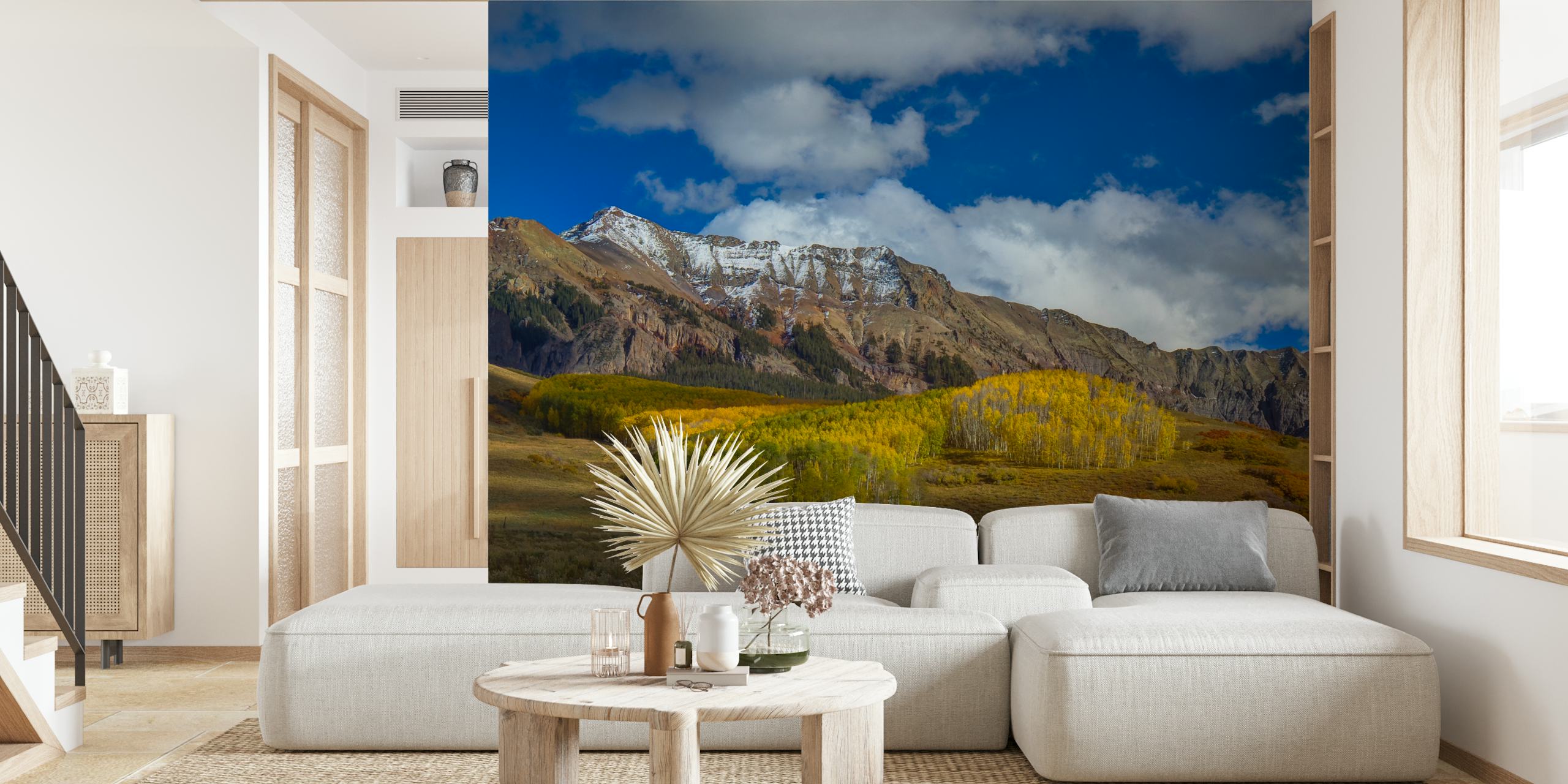 Wall mural of Colorado mountains in autumn with golden aspen trees and snow-capped peaks