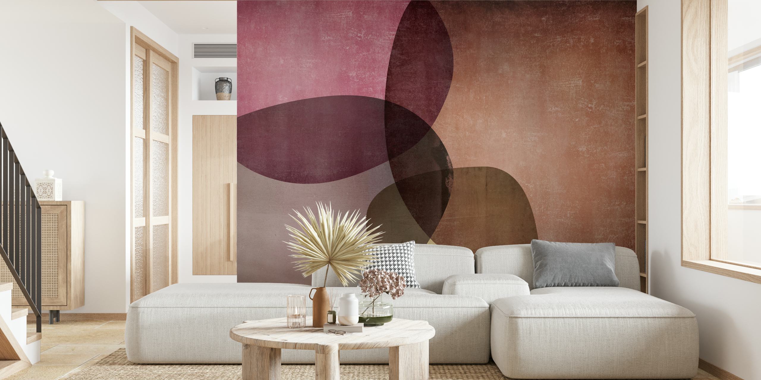 Ταπετσαρία Warm Organic Shapes εκτεθειμένη σε ένα δωμάτιο