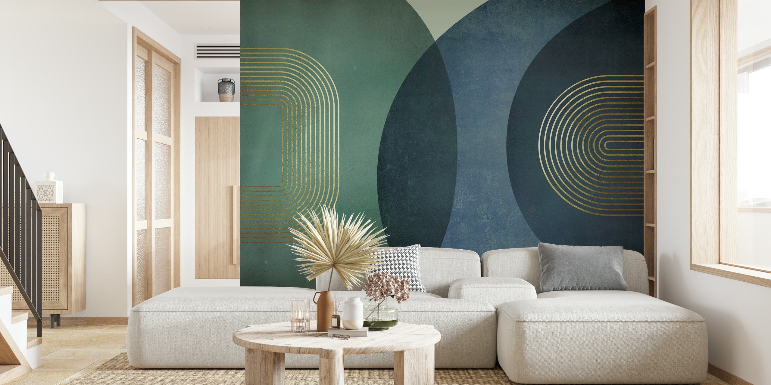 Art Deco-Inspired Mid Century Blue and Green Wallpaper