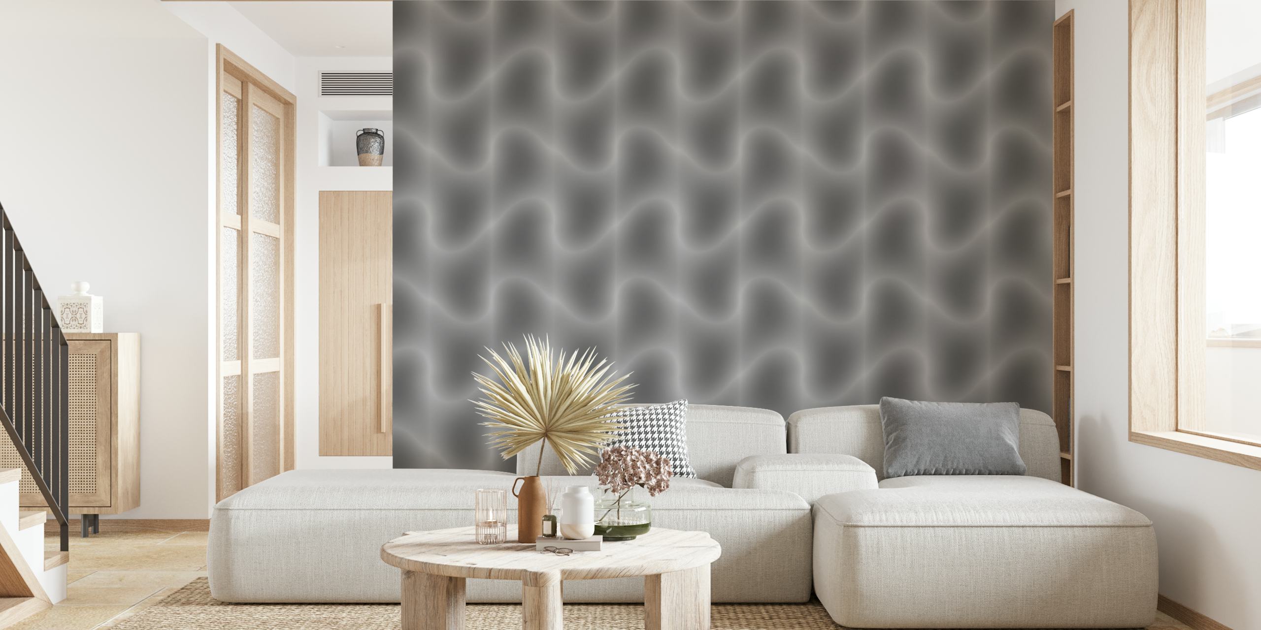 Waves Stone Grey papel de parede em um quarto