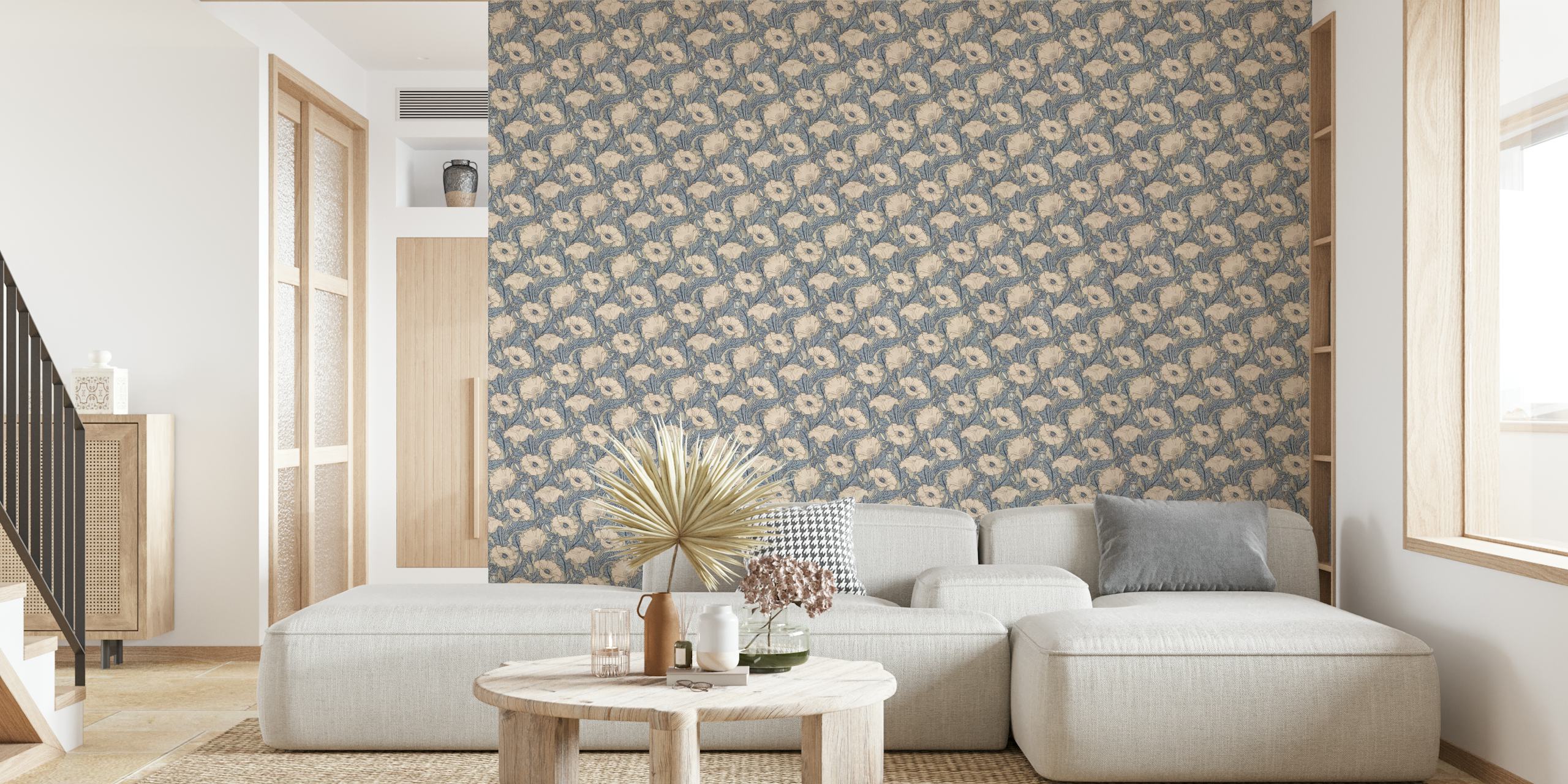 Poppies in cream slate beige papel de parede em um quarto