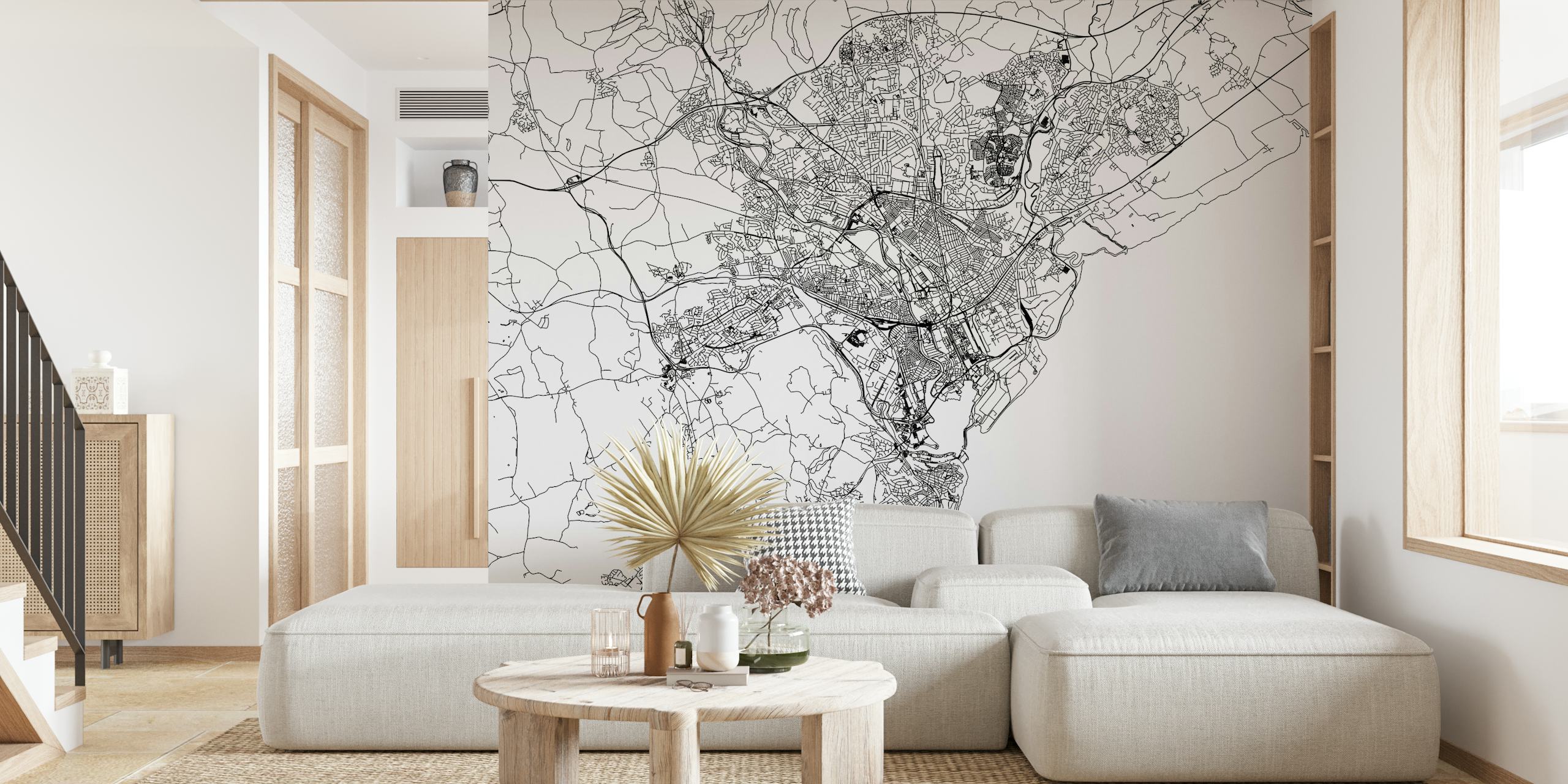 Black and white map design of Cardiff city wallpaper