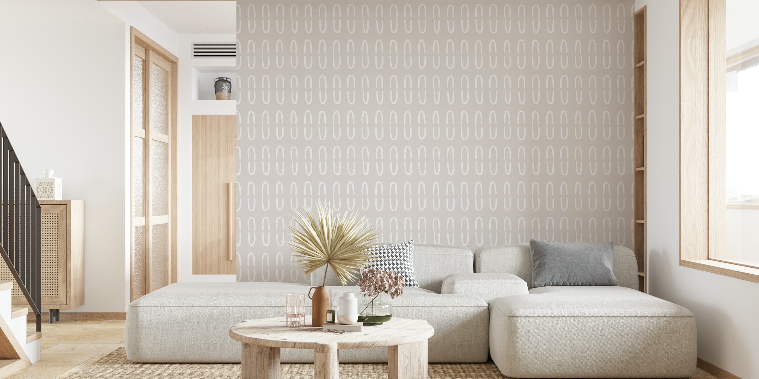 Beige patterned wallpaper with white elongated shapes