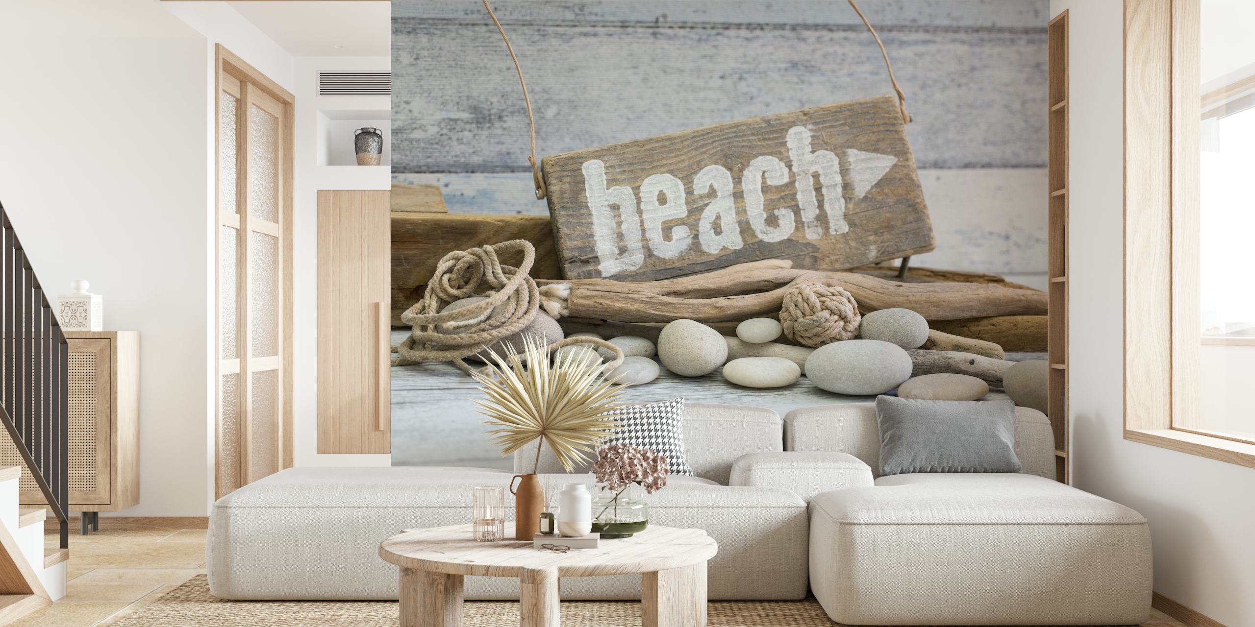 Beach-themed wallpaper design in a room