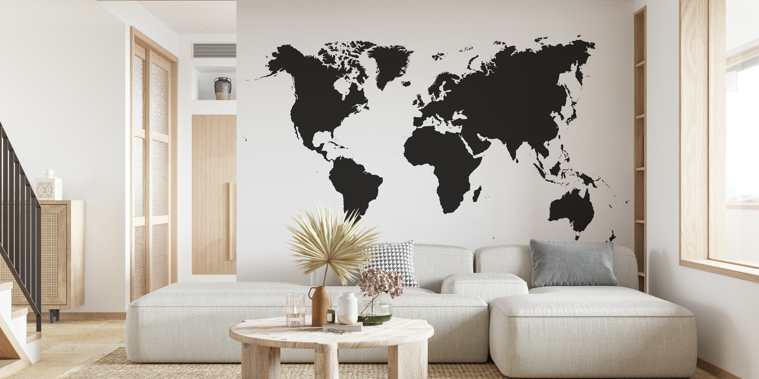 Black and white world map silhouette wallpaper