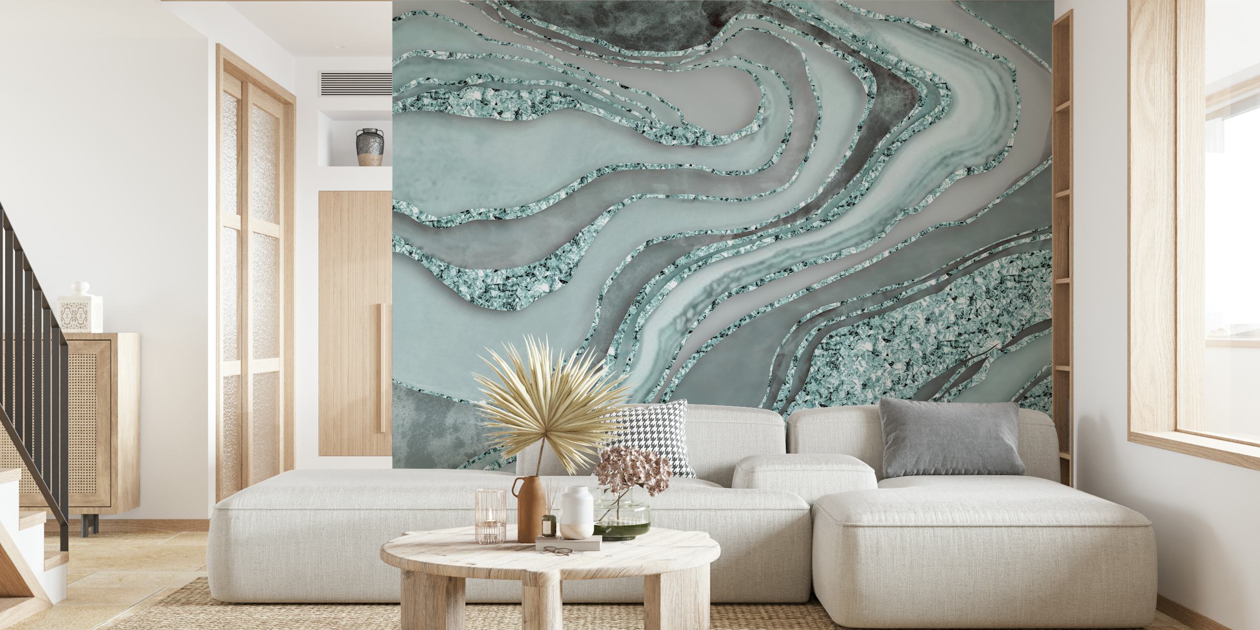 Crystal Marble Gemstone Teal wallpaper in a room