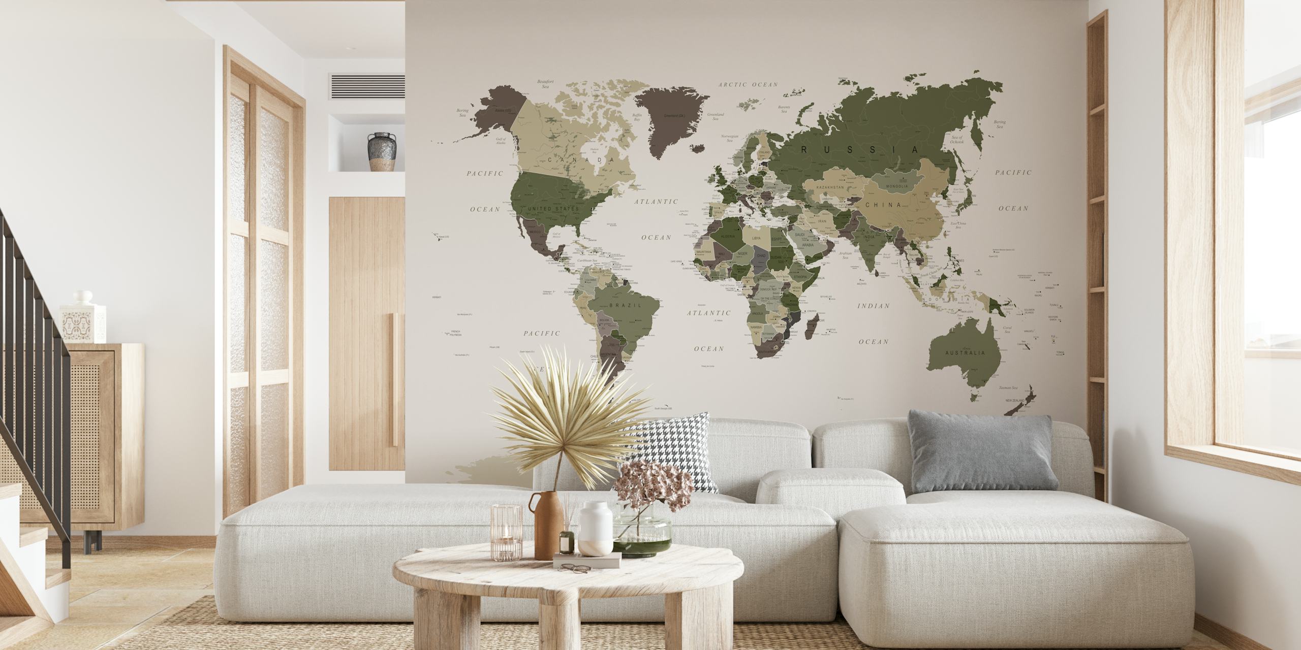 Carta da parati World Map Camouflage in un ambiente di stanza