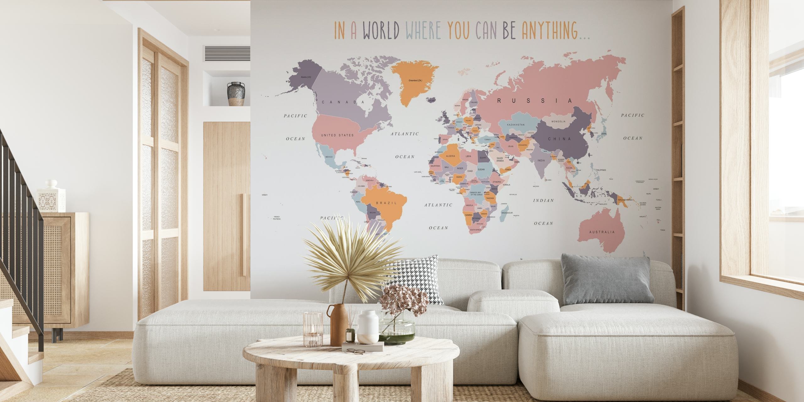 Be Kind World Map Pastels papel de parede
