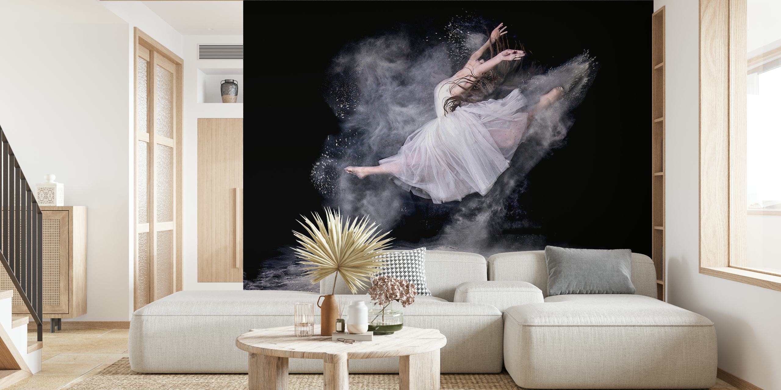 Papier peint danseur de ballet dans la brume pour décoration intérieure