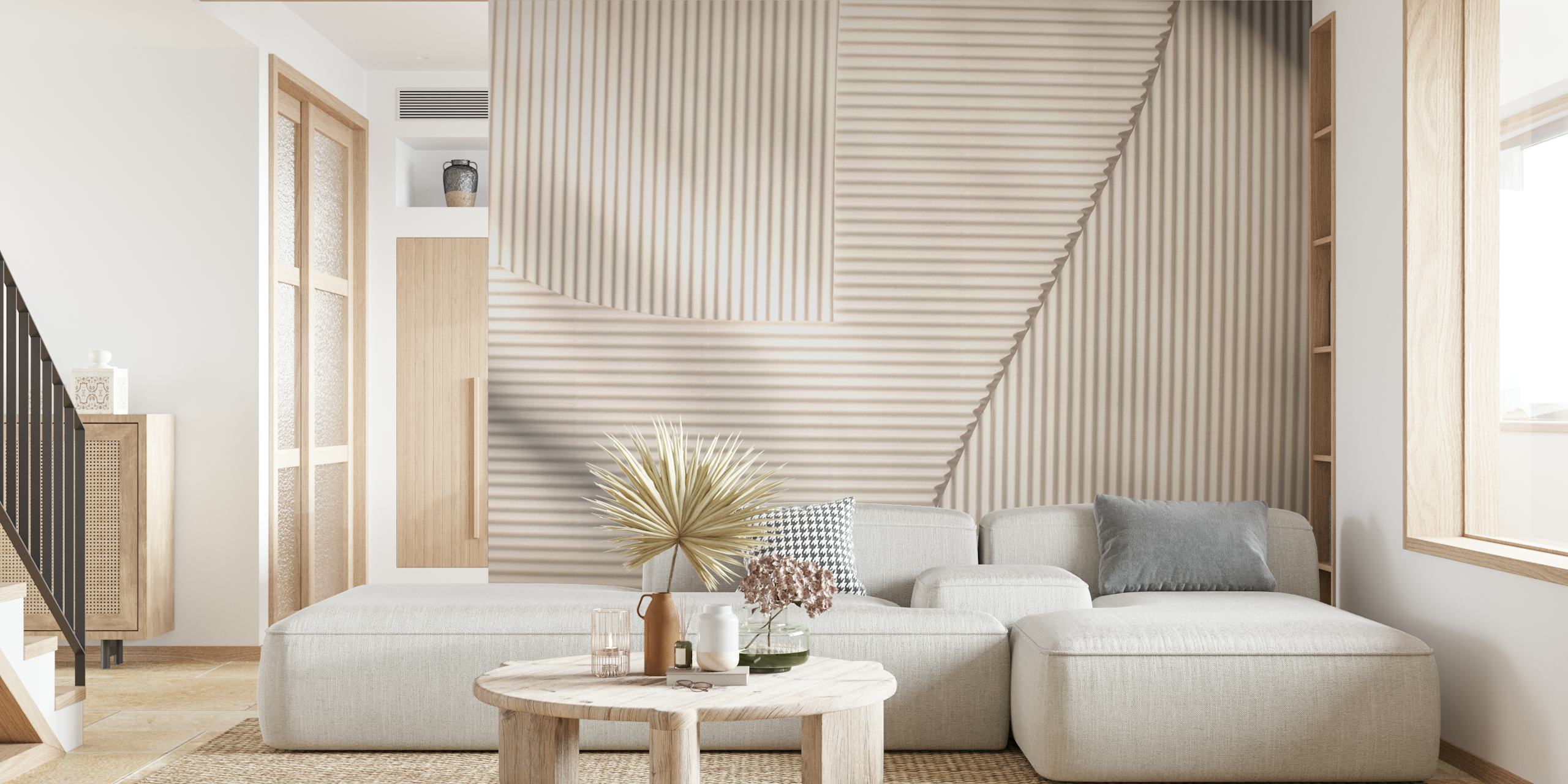 Cream striped wallpaper with subtle texture and lines