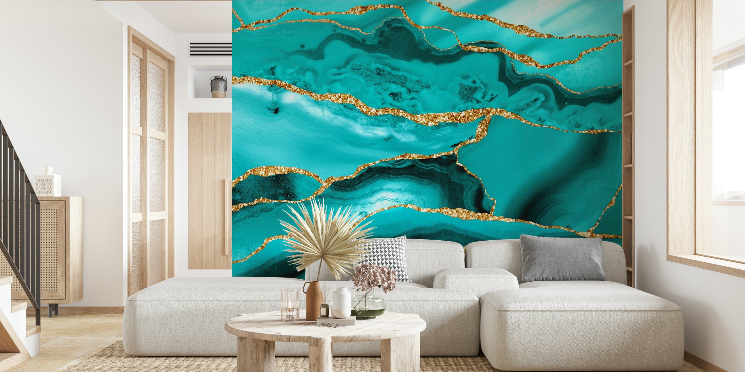 Turquoise Gold Marble wallpaper in a room