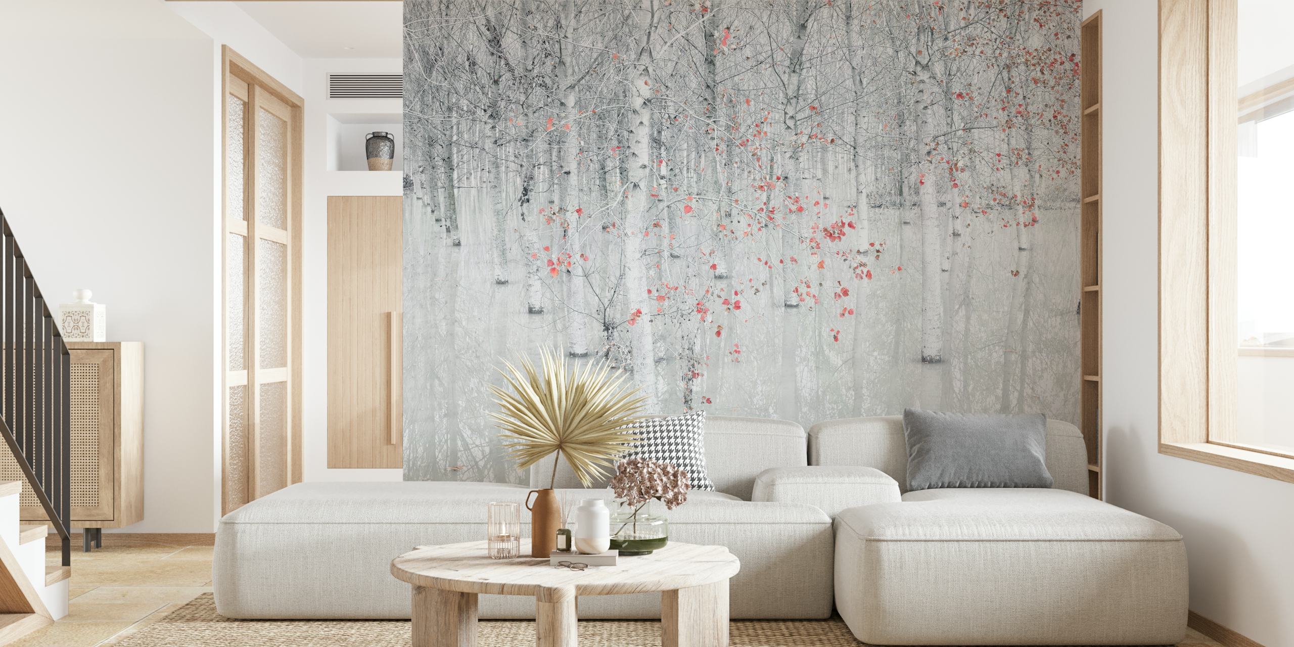 Floral design in red and white colors wallpaper
