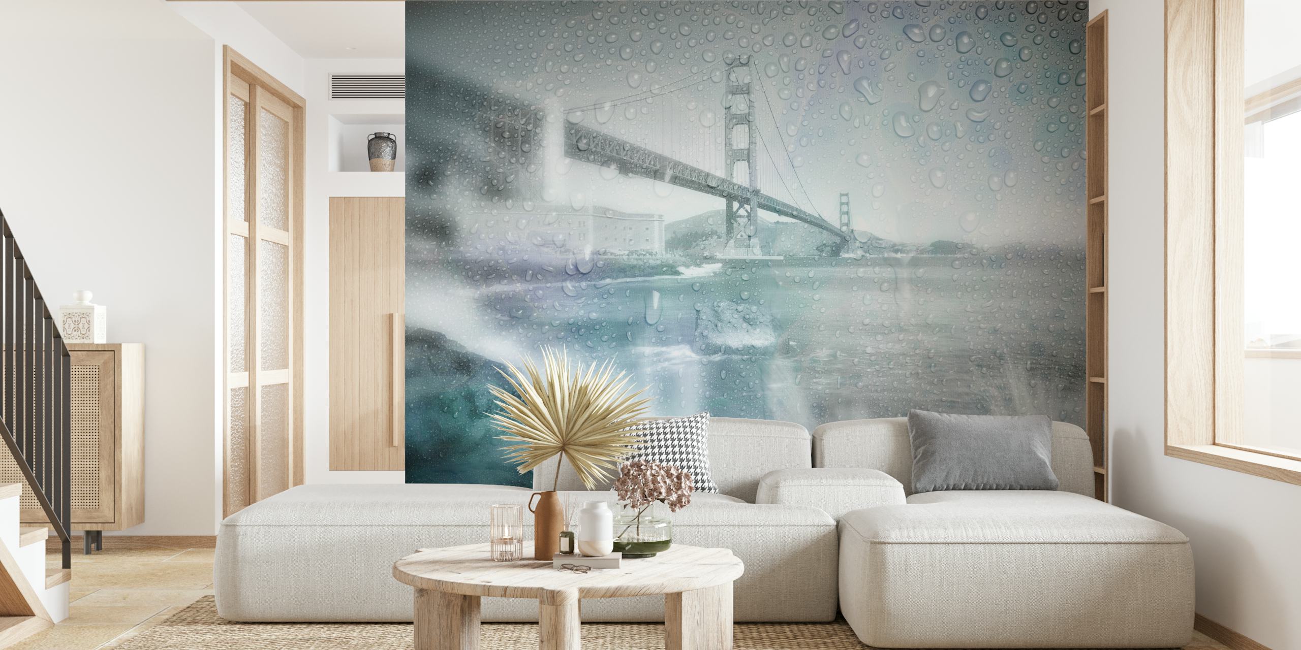 Misty Golden Gate Bridge med regndråber vægmaleri