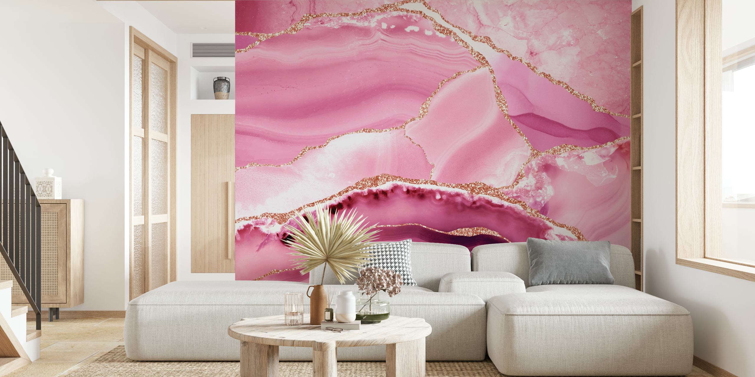 Hygge Pink Marble wallpaper design in a room
