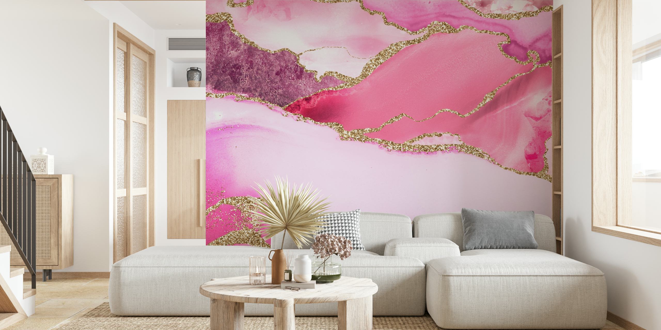 Carta da parati in marmo rosa Scandi con toni cipria e accenti dorati