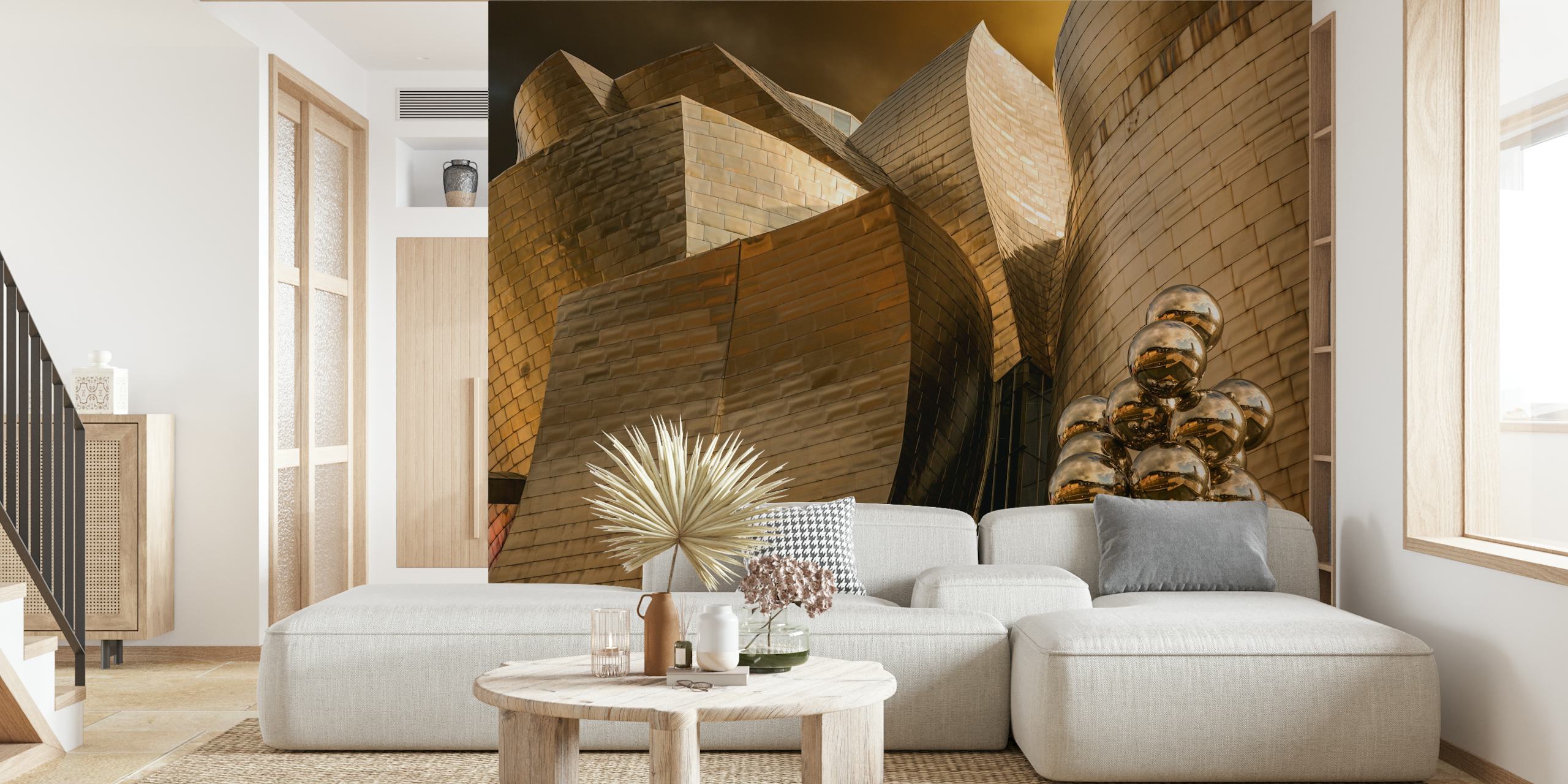 Dynamic geometric shapes in metallic hues wallpaper
