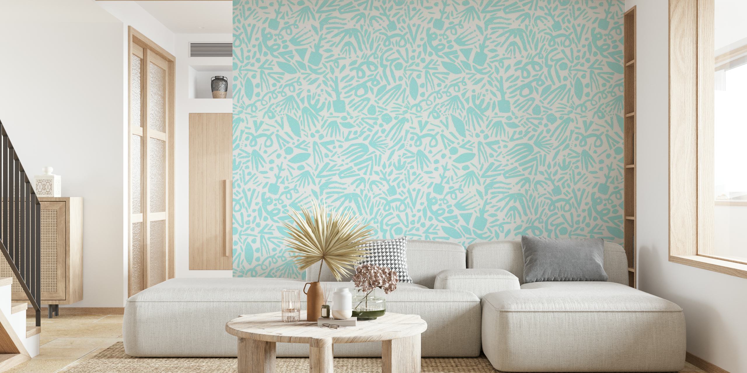 Nature-inspired wall mural with a calming botanical pattern