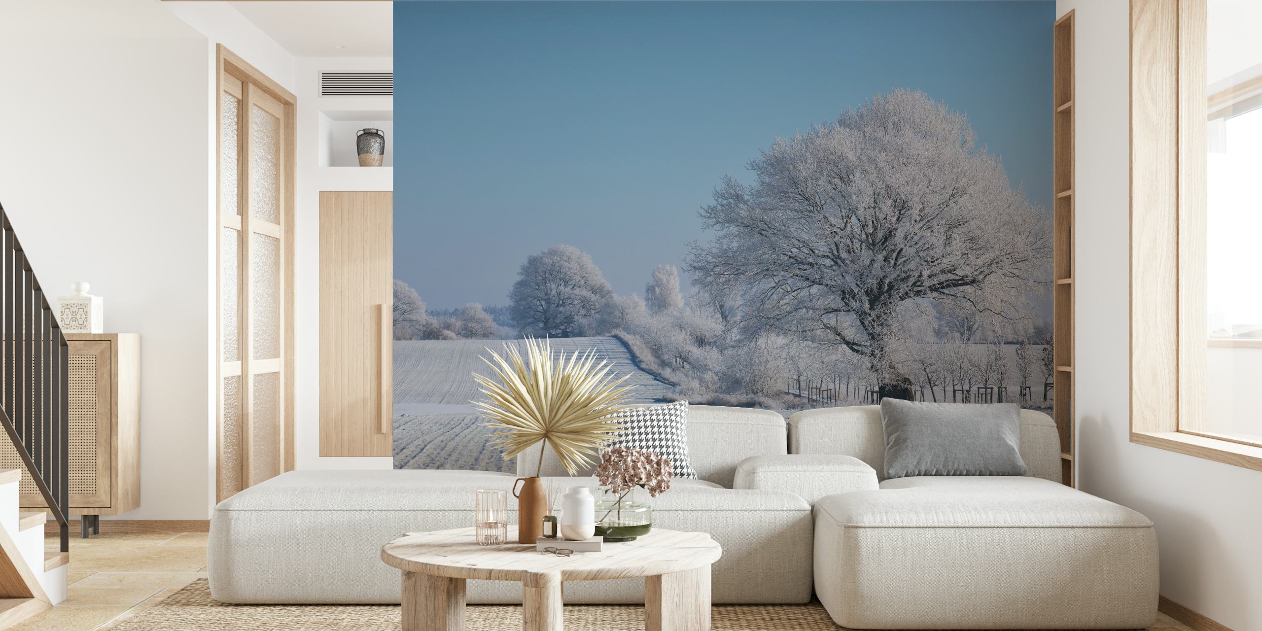 Winterly Nordic Landscape behang in een kamer