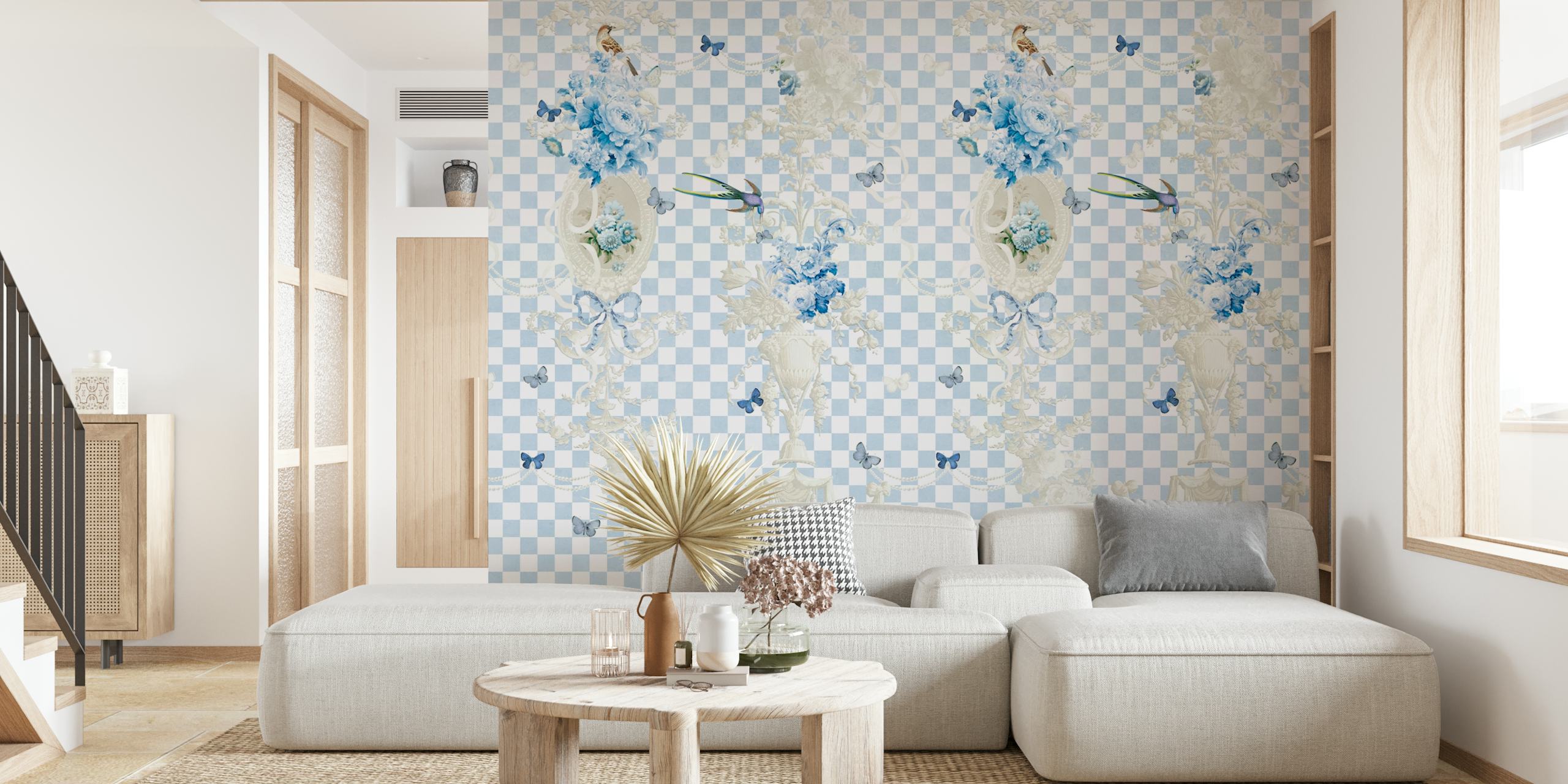 Chic Checkered Blossoms BabyBlue σχέδιο ταπετσαρίας