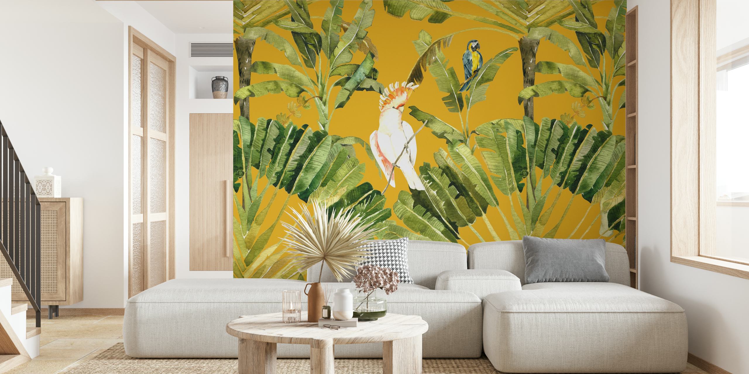 Jungle Paradise Birds wallpaper en una habitación