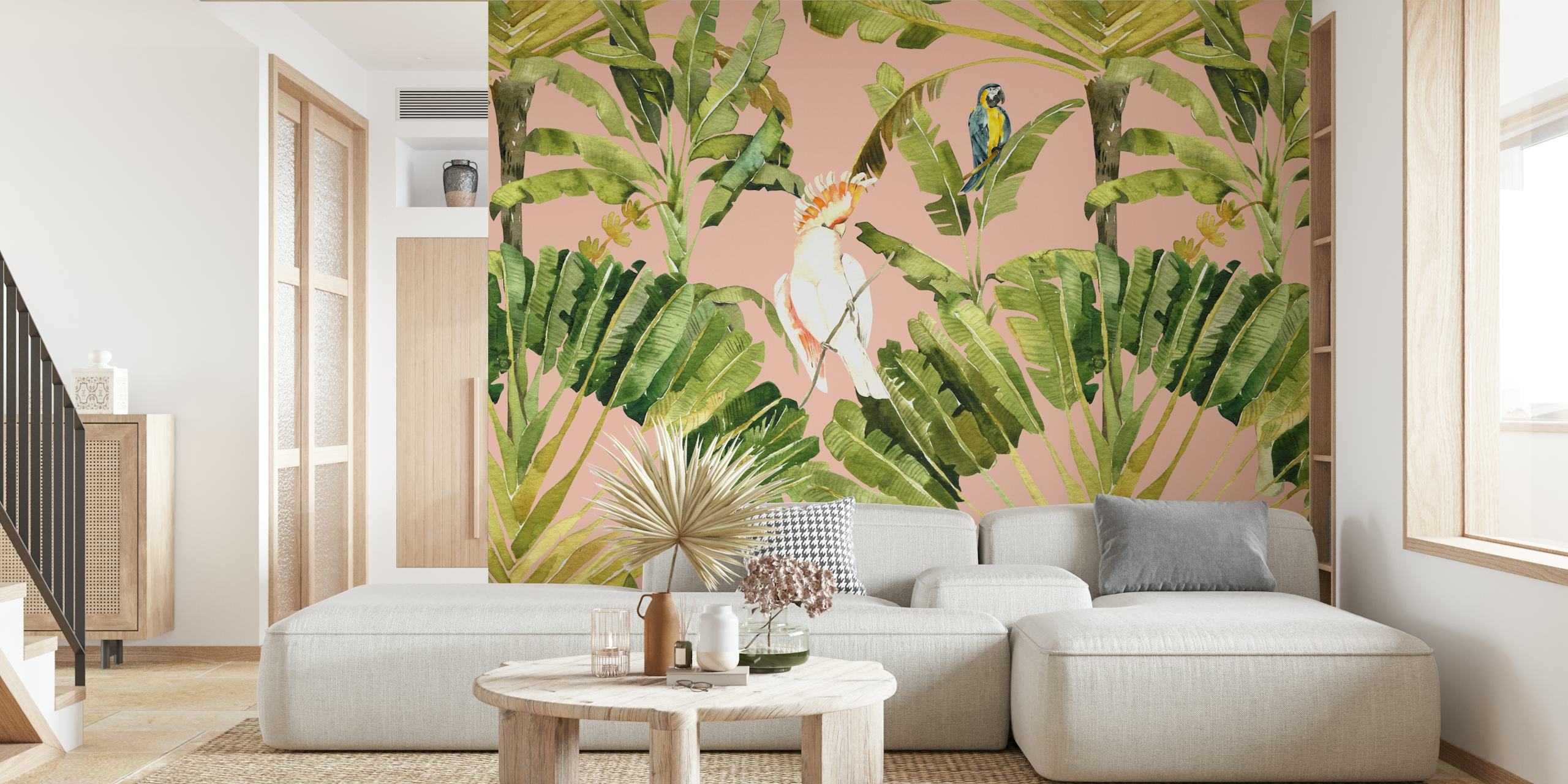 Papel pintado White Cockatoo y Parrot en una habitación
