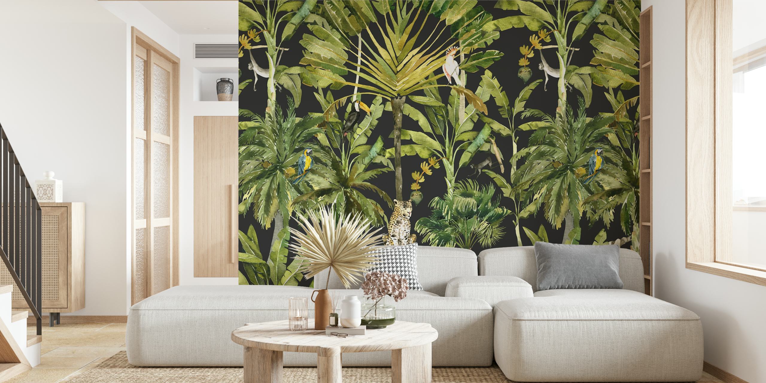 Papier peint jungle aquarelle avec des animaux exotiques