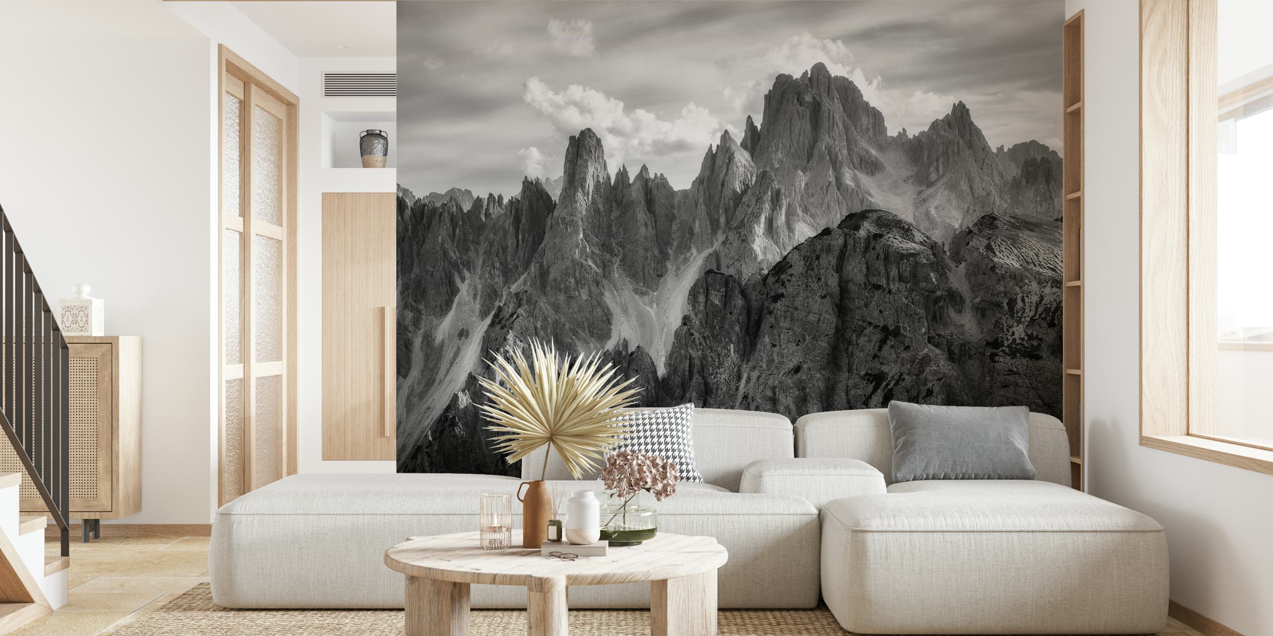 Mountain landscape wallpaper in a room