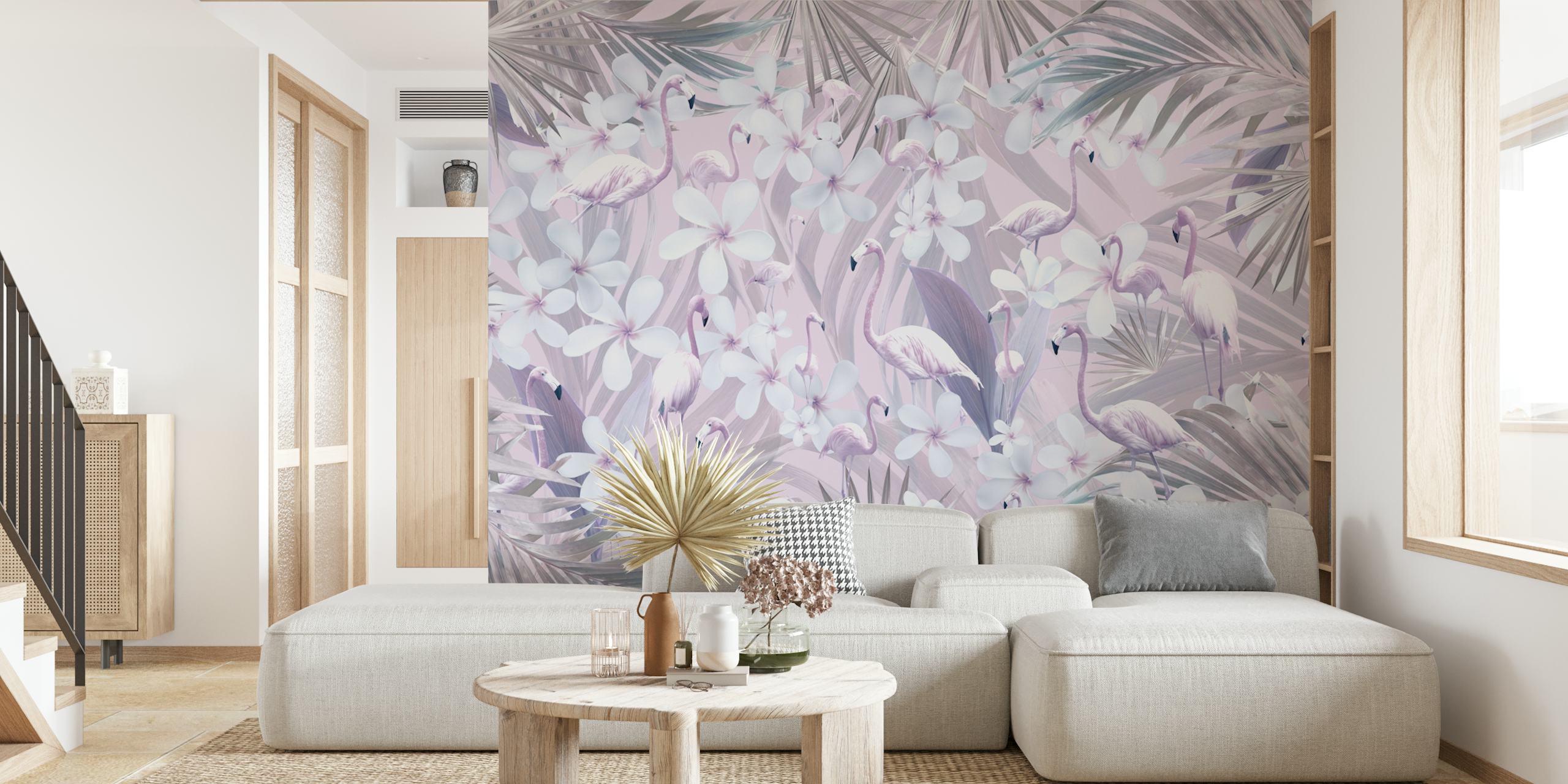 Pastel Flamingo Jungle Love tapetti huoneessa