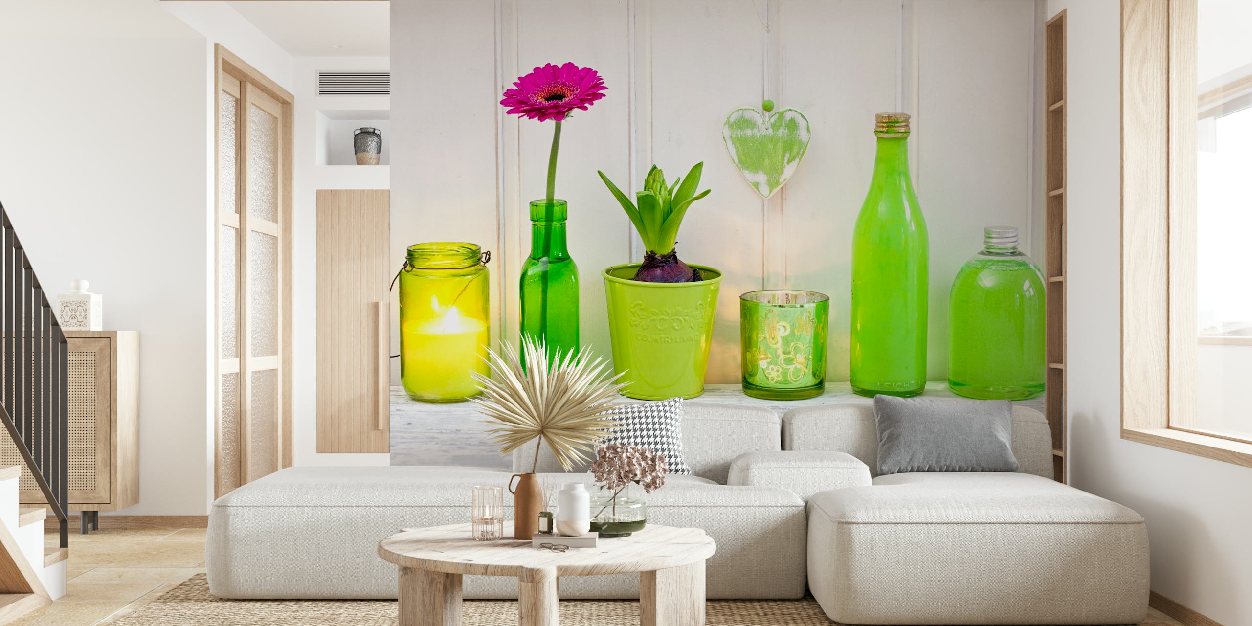 Dekorative grüne Still Life Tapete in einem Raum