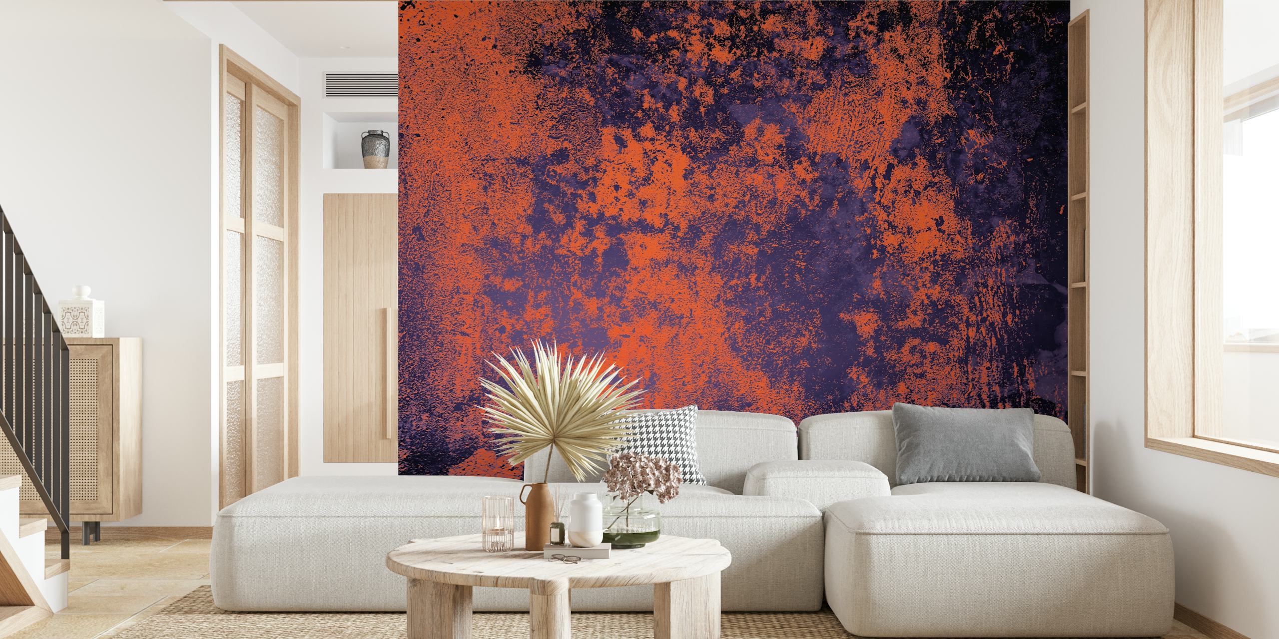 Concrete texture in orange and purple wallpaper