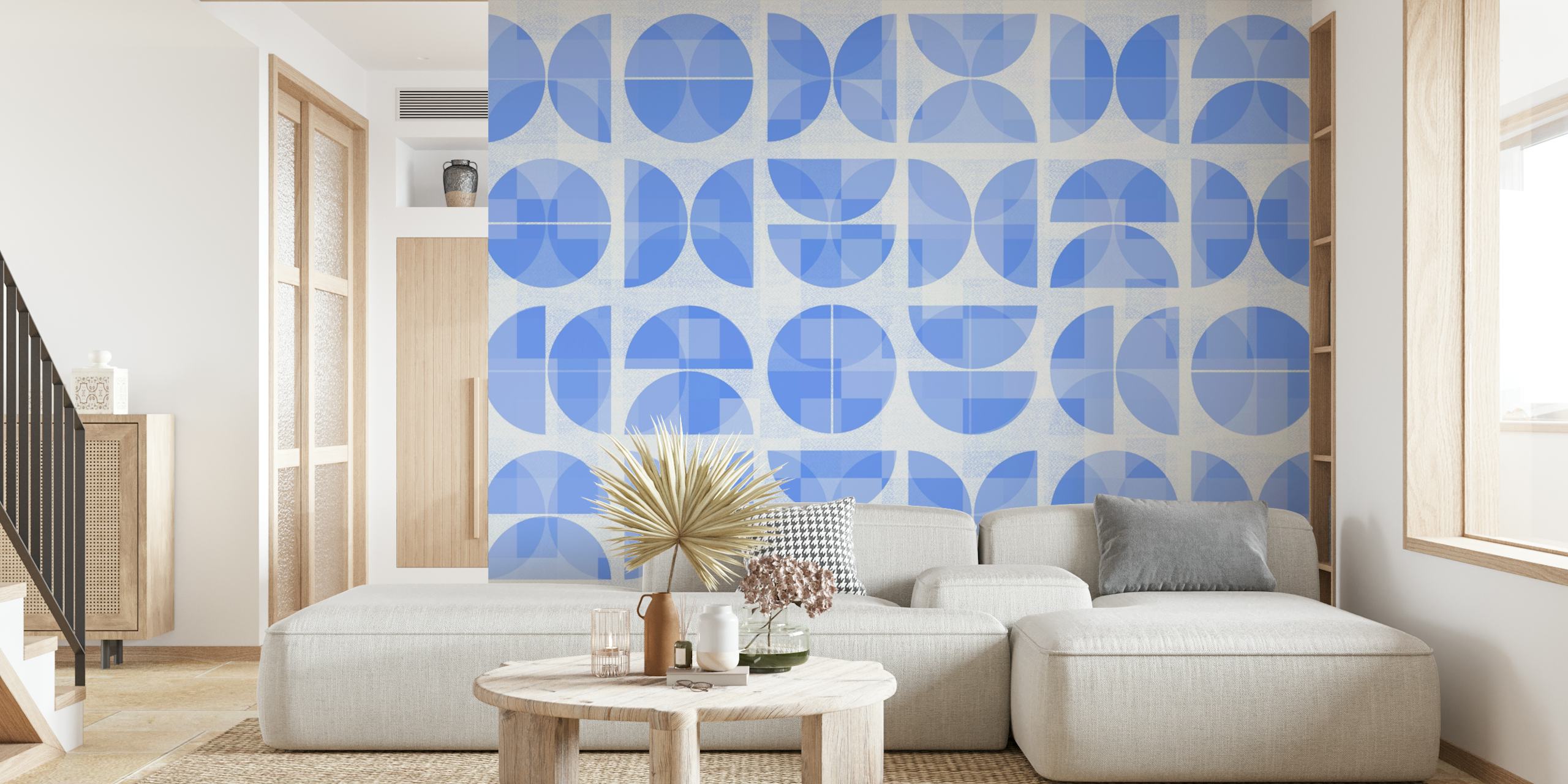 Geometric Blue Bauhaus behang in een kamer