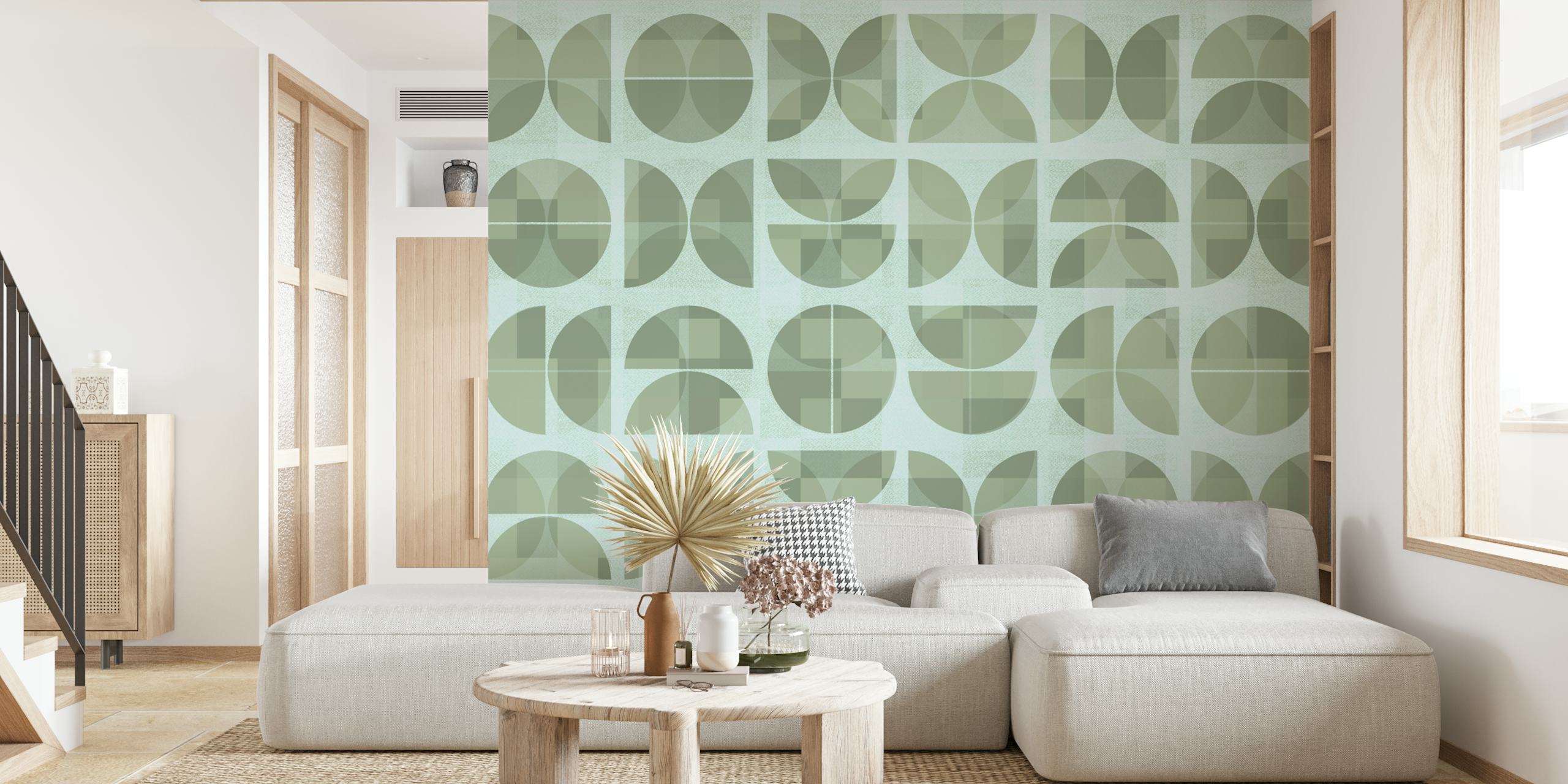 Geometric green tones wallpaper i et rum