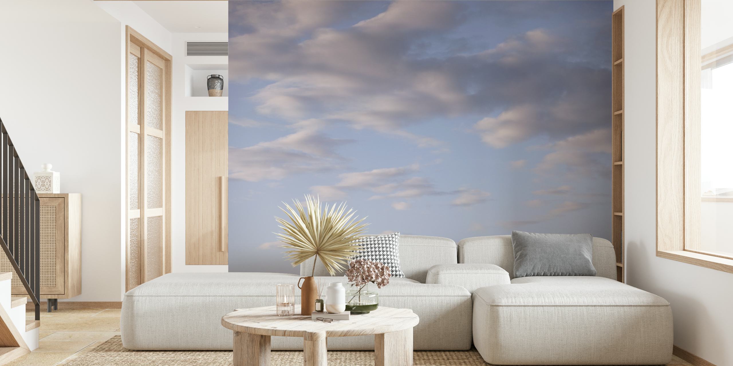 Serene sky wallpaper in a room