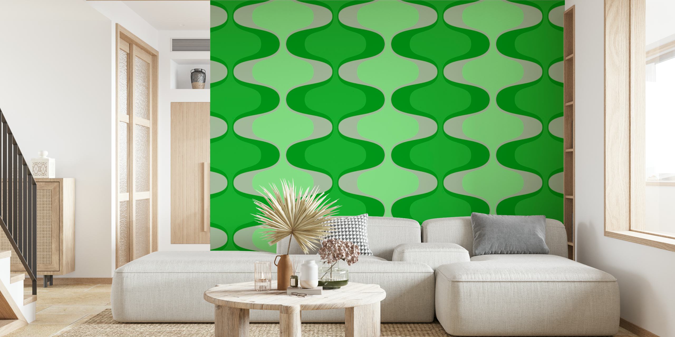 Papel de parede Geometric Vivid Green Vintage Abstract em um quarto