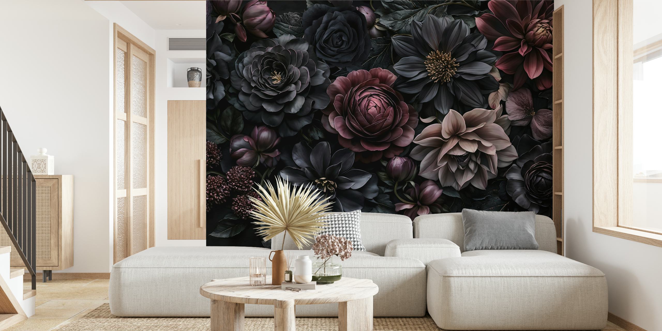 Gothic Midnight Garden Charm wallpaper displayed in a room