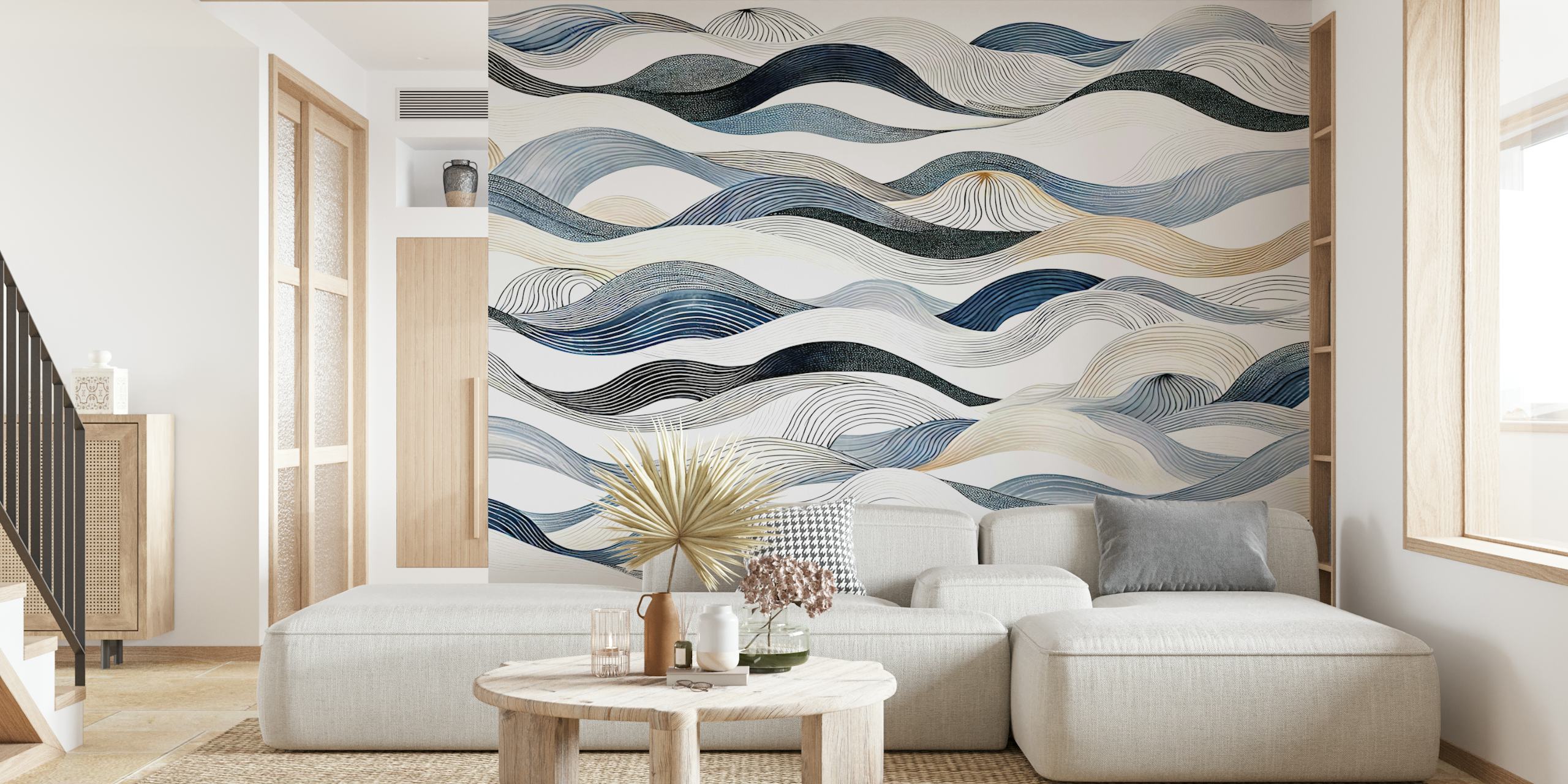 Diseño de papel pintado Contemporary Tides con olas