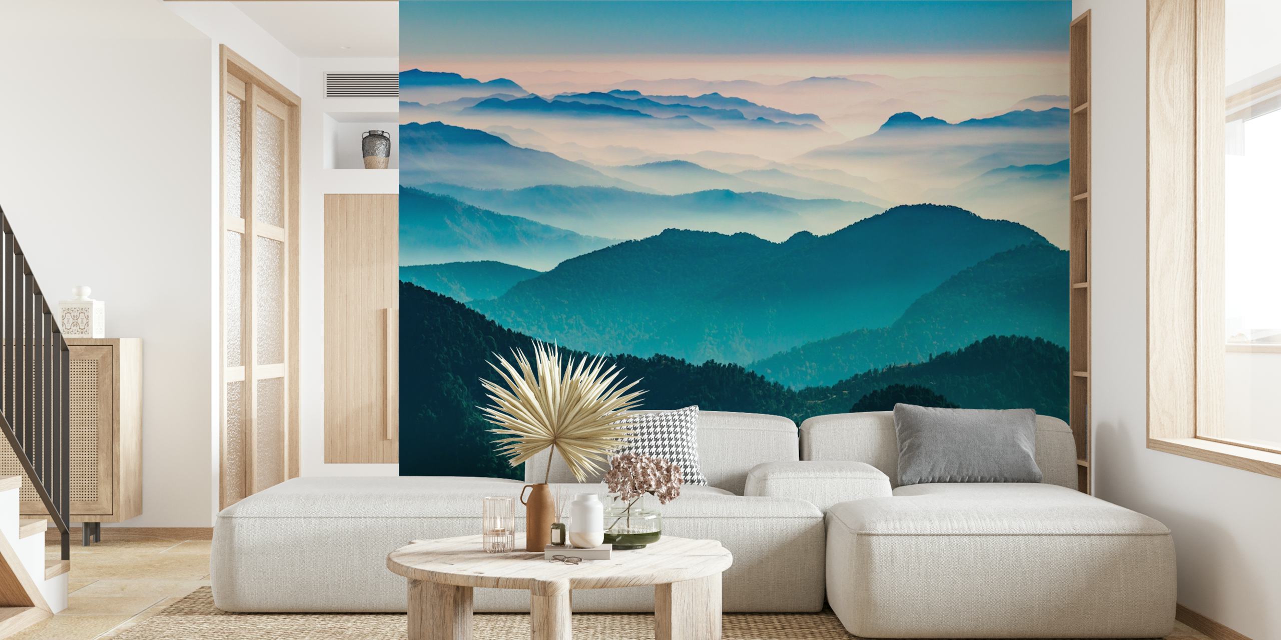 Sunrise Mountain Silhouettes wallpaper in a room